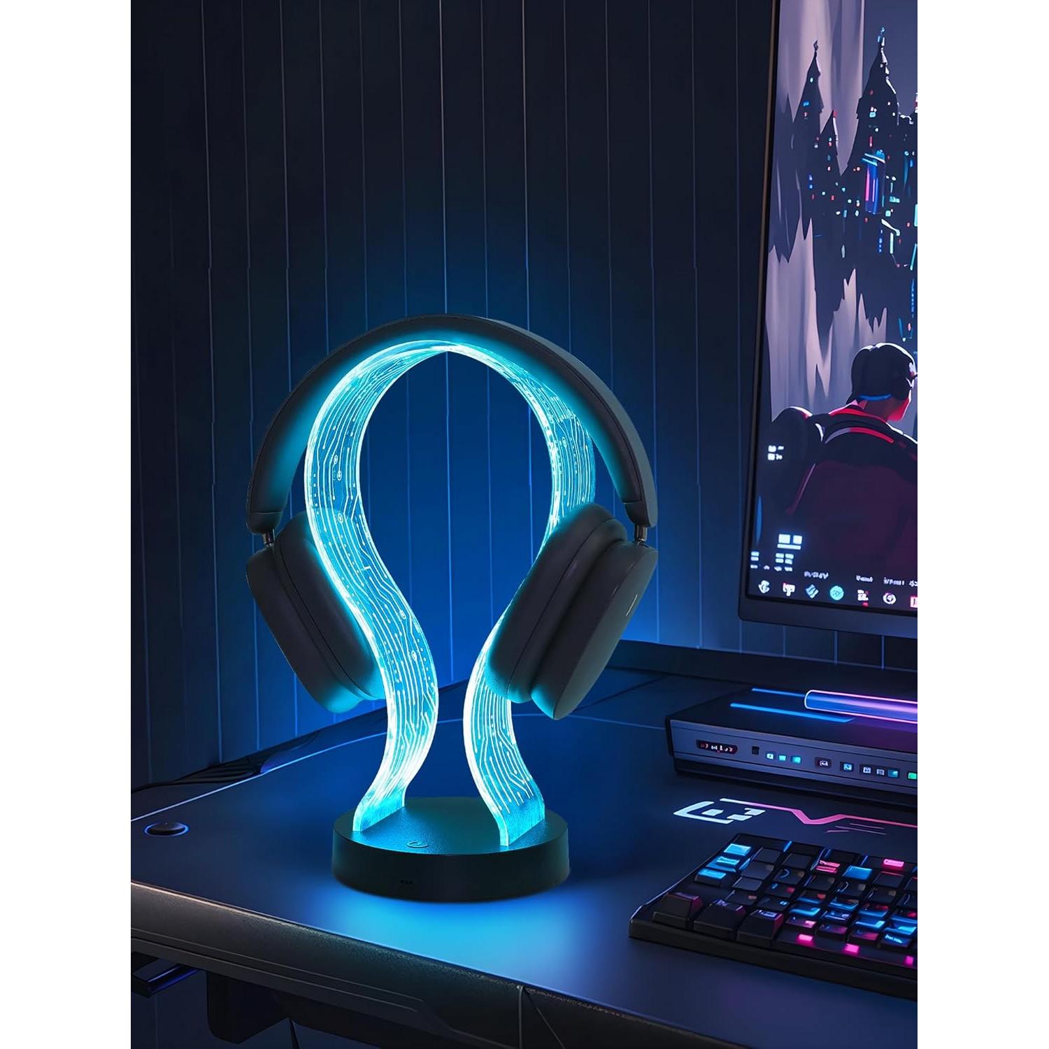 Soporte para Auriculares CoolGift Mart con Iluminación LED y Carga USB