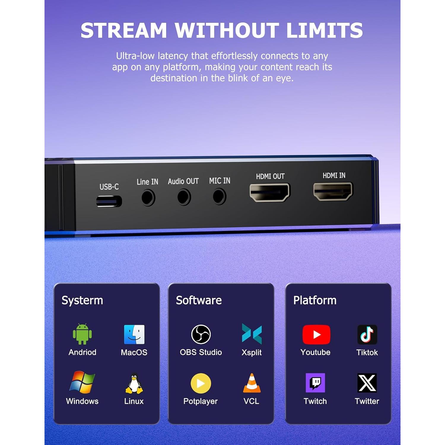 Tarjeta de Captura 4K Glomtheia A11 HDMI USB C para Streaming