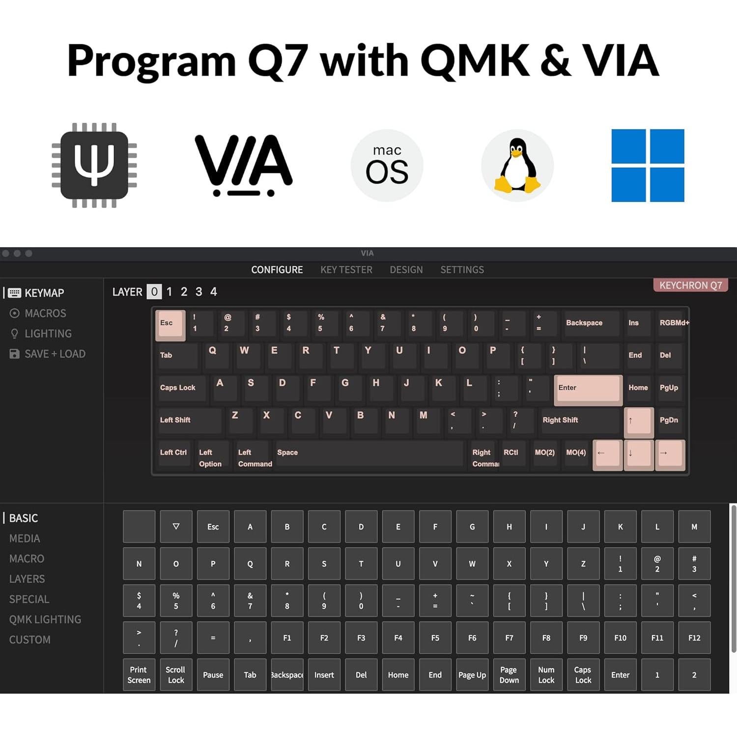 Teclado Mecánico Keychron Q7 70% Hot-Swappable RGB Gris