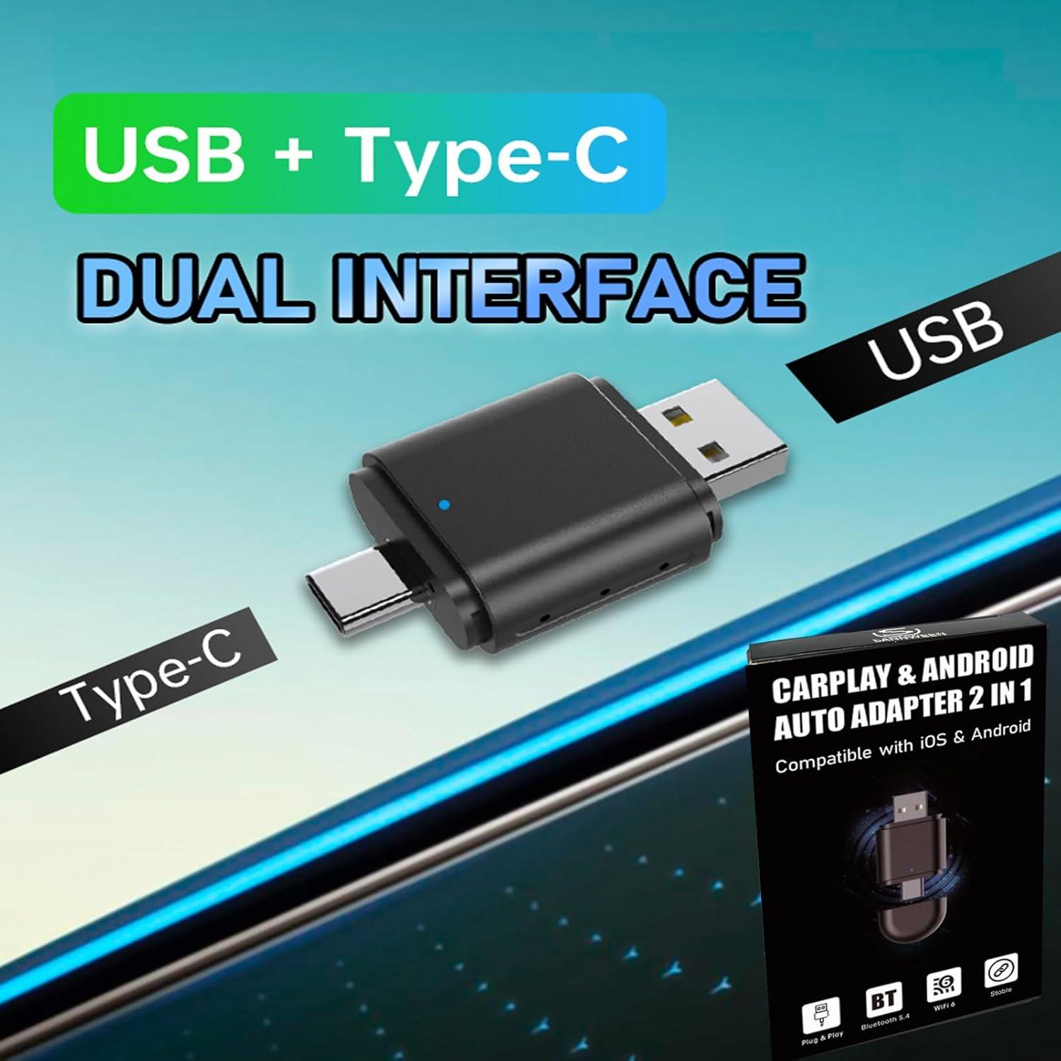 Adaptador Inalámbrico CarPlay y Android Auto SANNWEEN 2-en-1