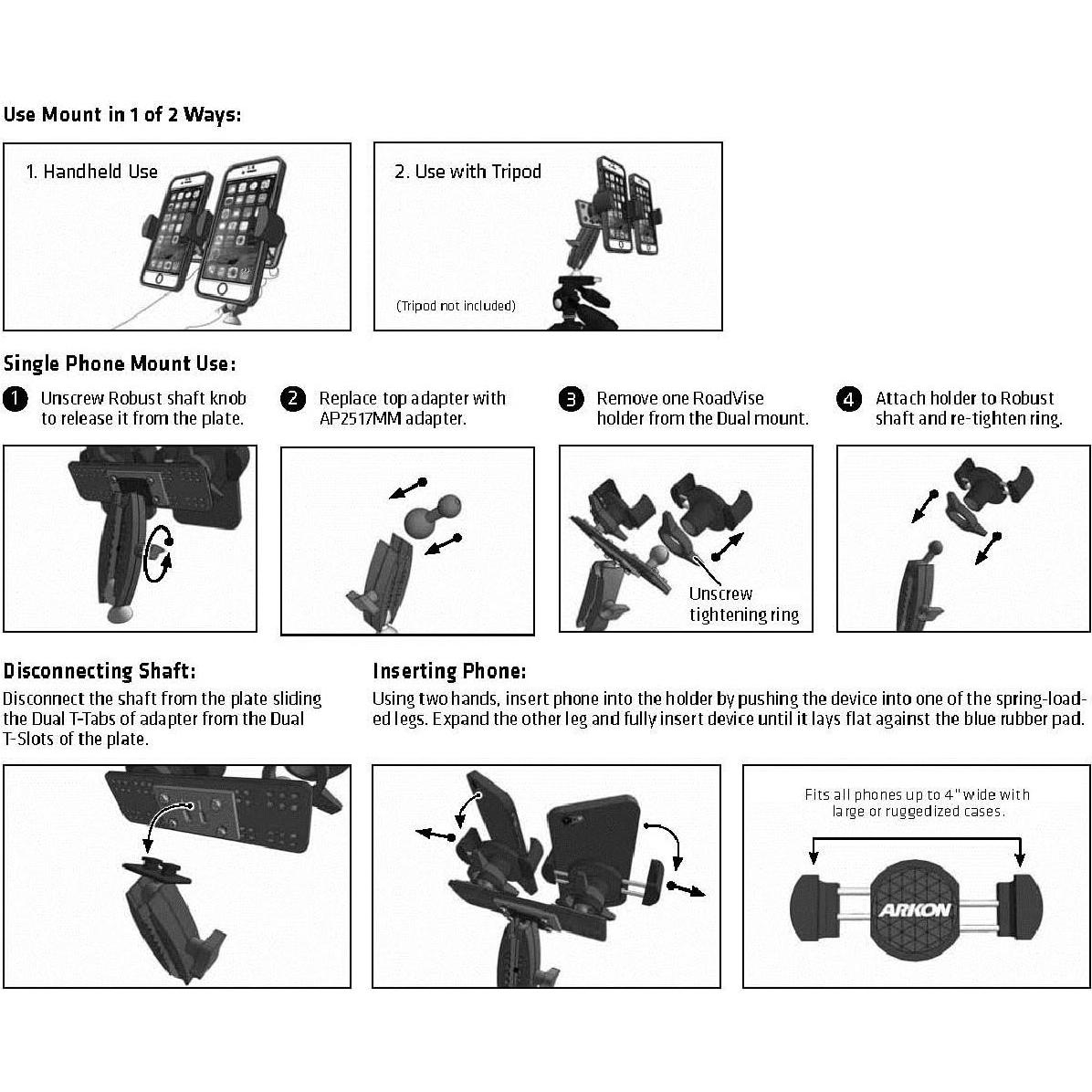 Soporte de Montaje Arkon TW Broadcaster Pro para 2 Smartphones