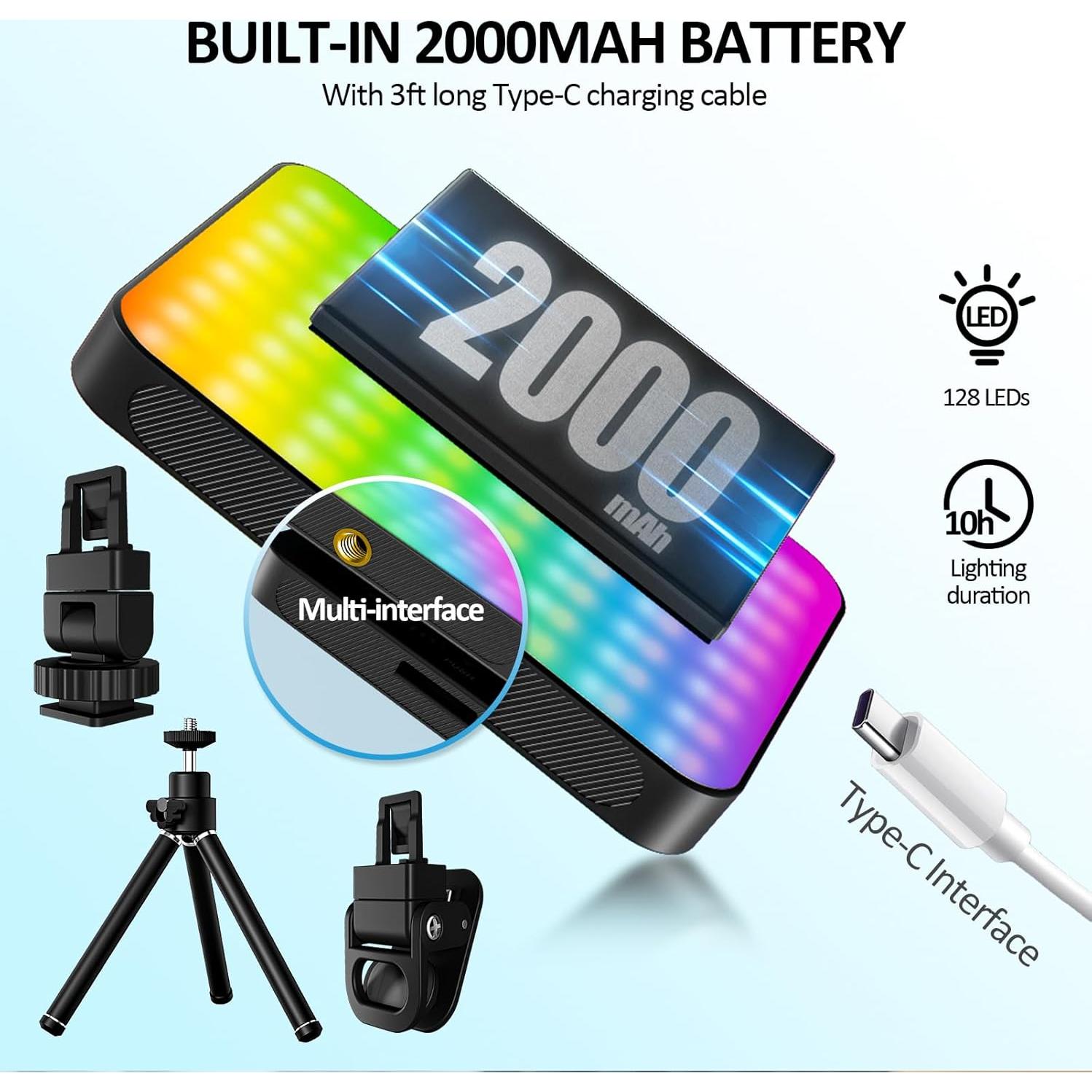 Luz de Selfie Magnética RGB PORTEFELL, 9 Modos, 136 LED