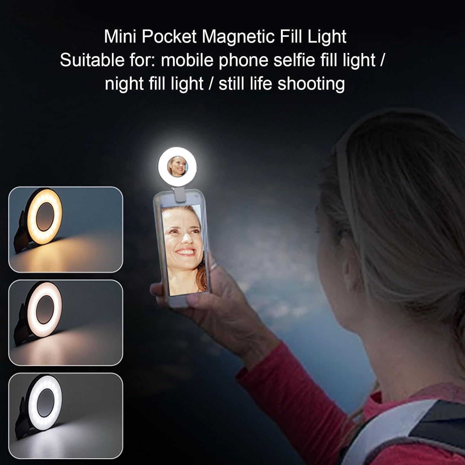 Luz de Selfie LED Magnética Yunseity, 3 Modos, Recargable