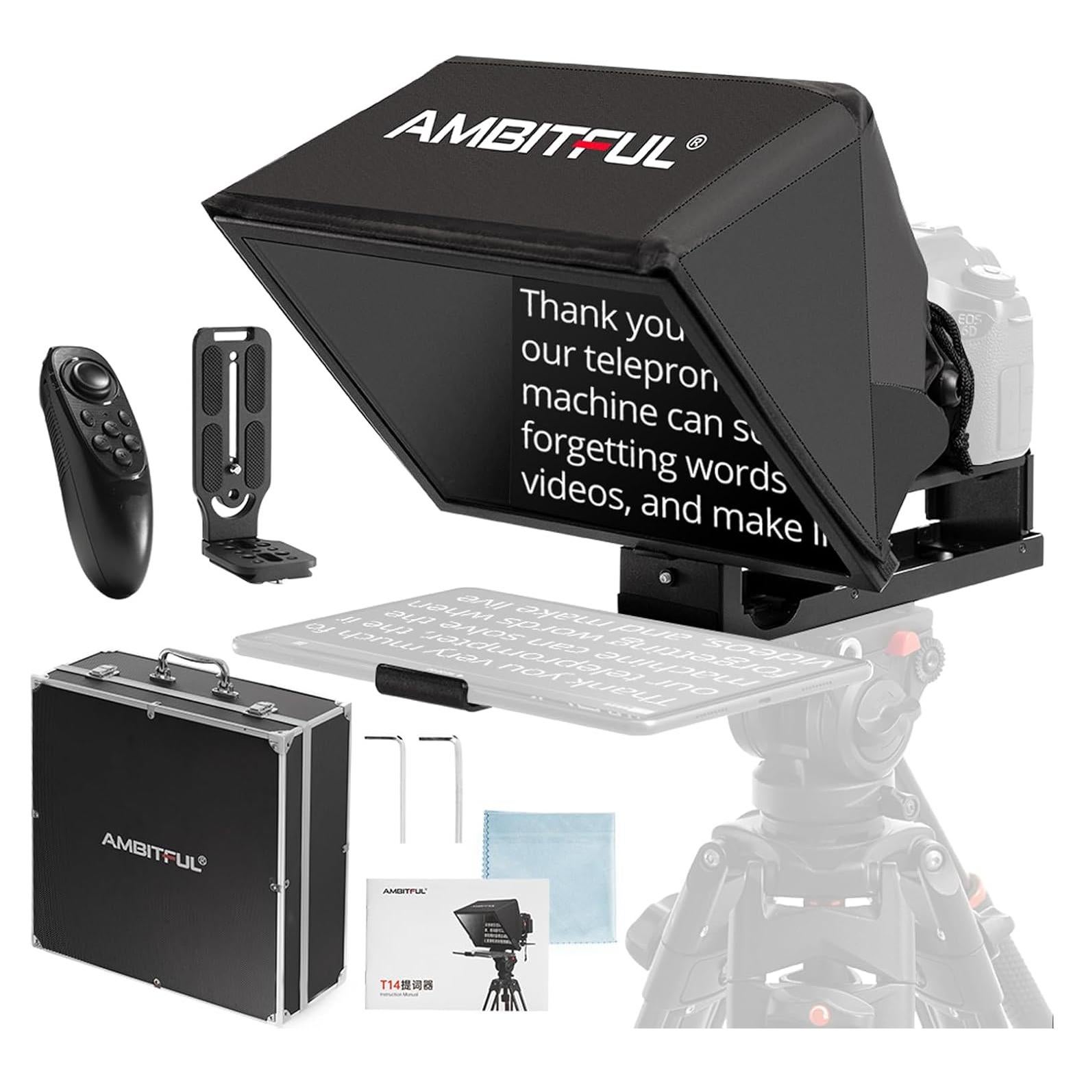 Teleprompter Ambitful T14 PRO 14" Plegable para Cámara y Tablet