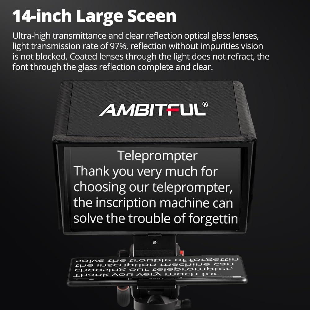 Teleprompter Ambitful T14 PRO 14" Plegable para Cámara y Tablet