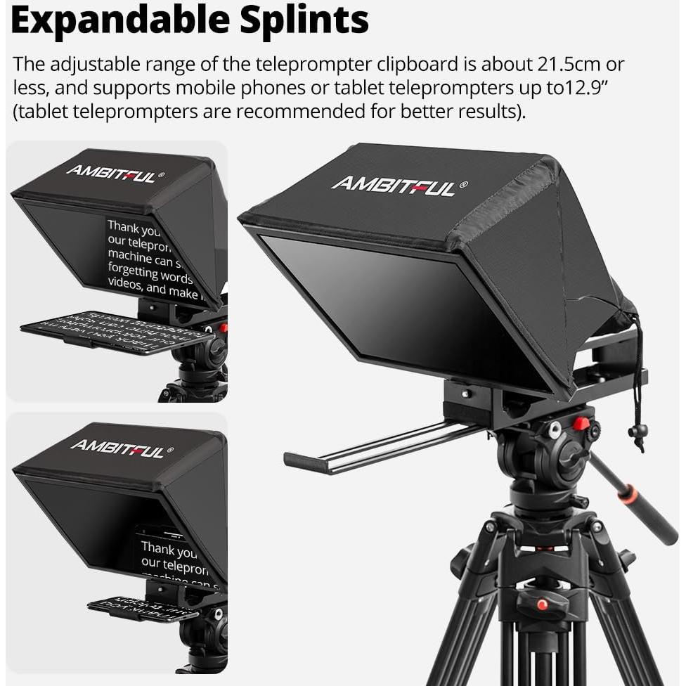 Teleprompter Ambitful T14 PRO 14" Plegable para Cámara y Tablet