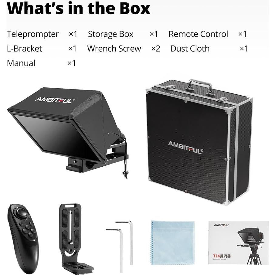 Teleprompter Ambitful T14 PRO 14" Plegable para Cámara y Tablet