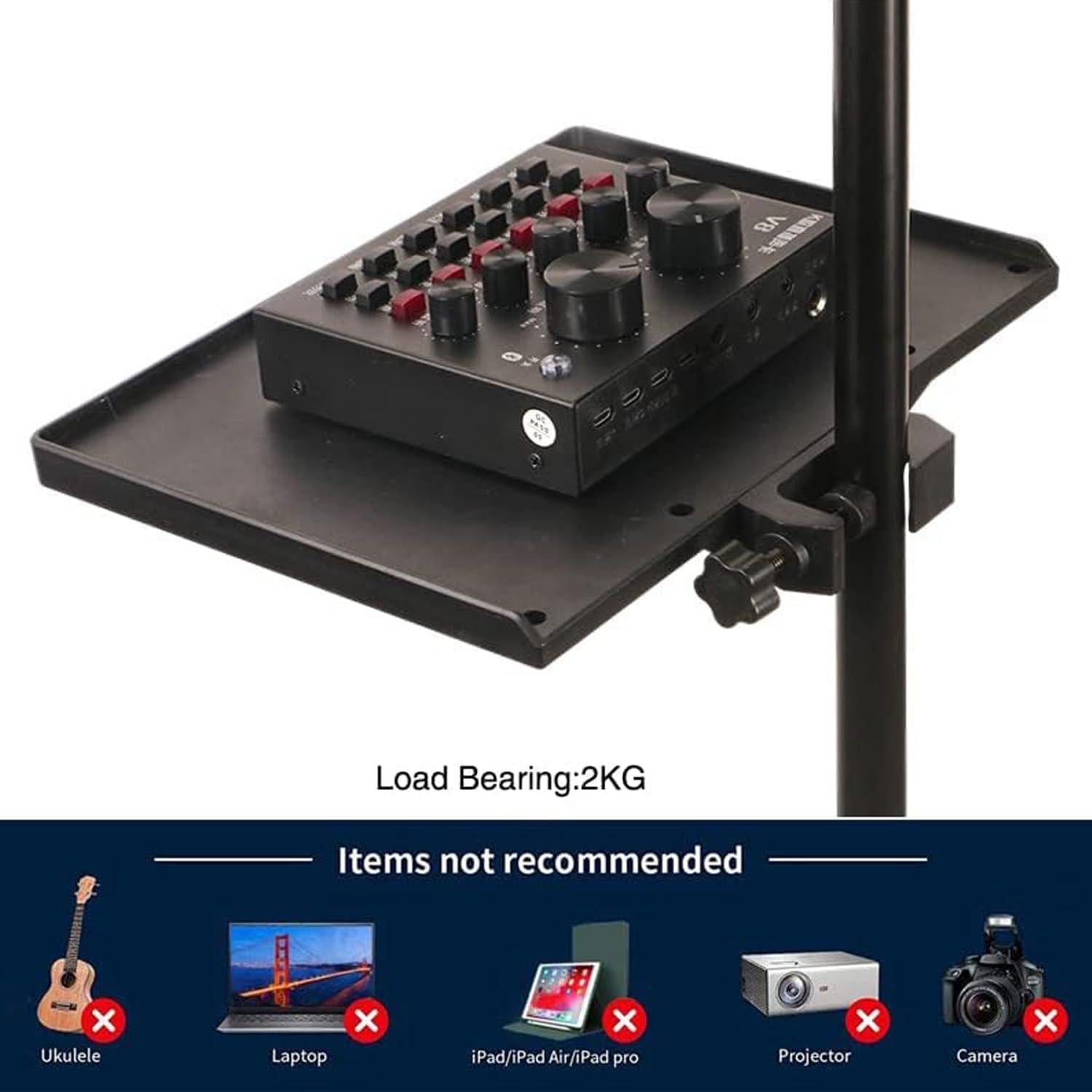 Bandeja Soporte de Micrófono Ajustable Negro 24x17cm