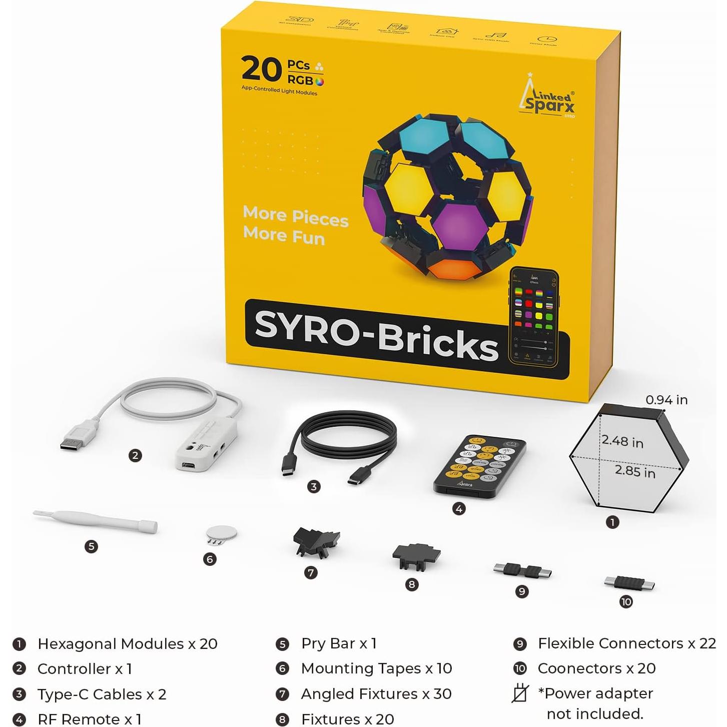 Luces LED Hexagonales RGB LinkedSparx 20 Paquete con Control APP