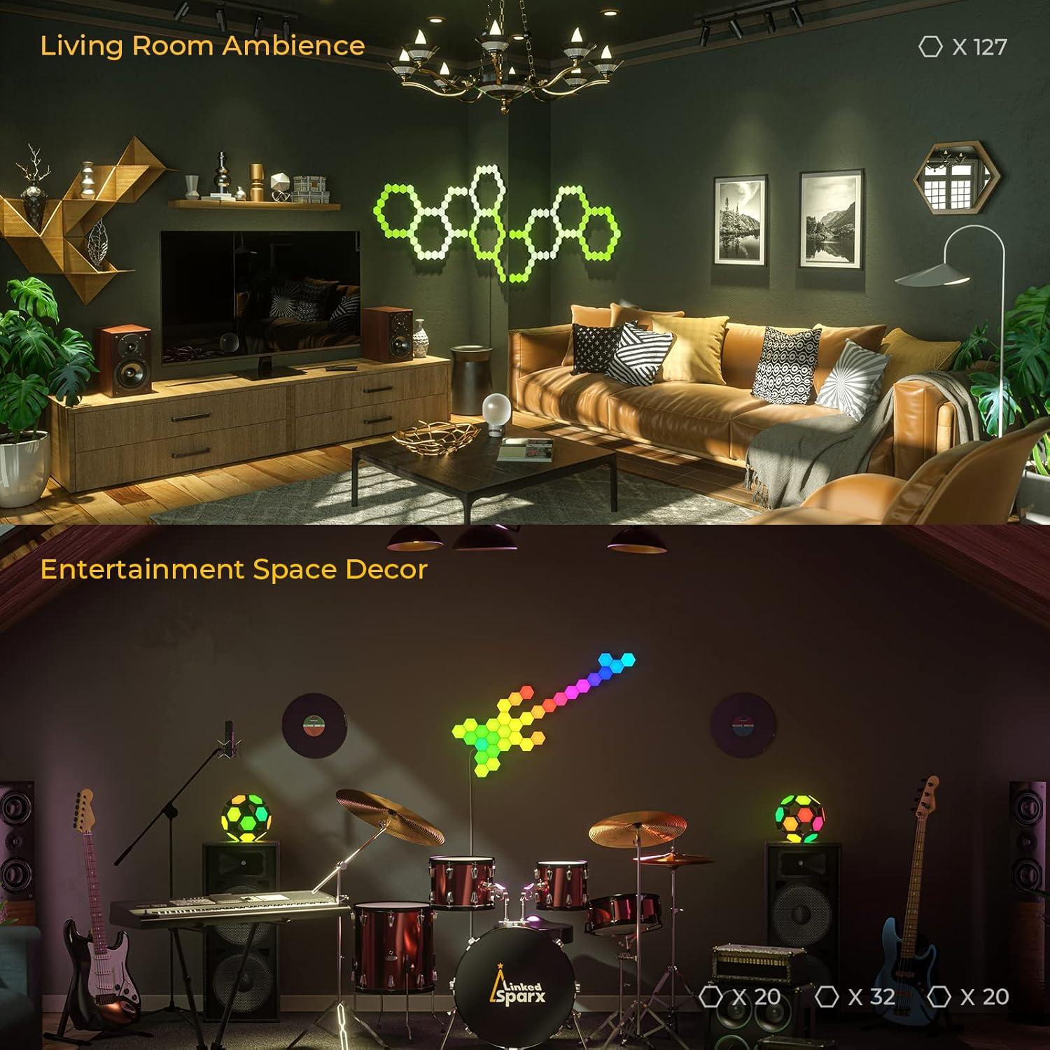 Luces LED Hexagonales RGB LinkedSparx 20 Paquete con Control APP