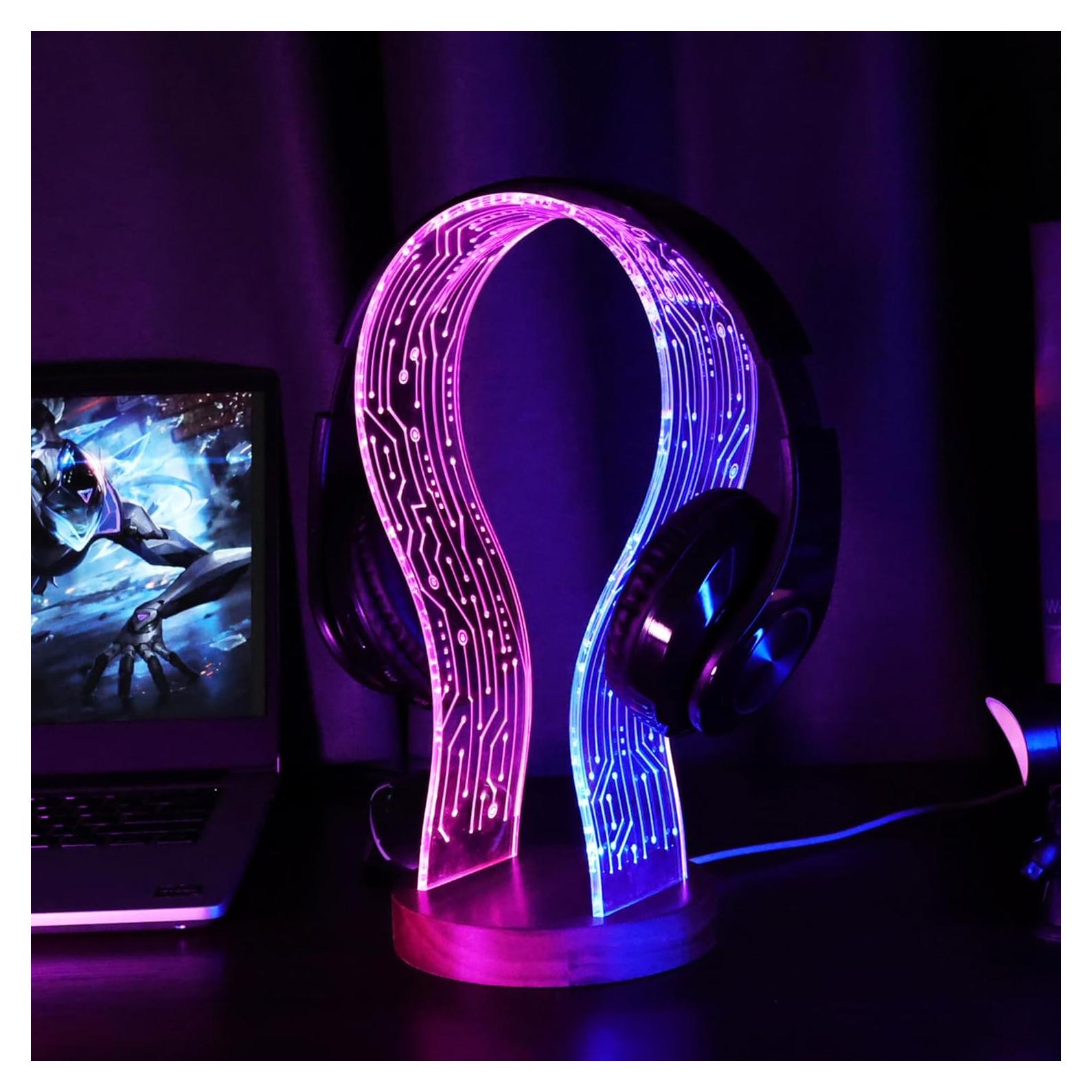 Soporte para Auriculares Iluminado CoolGift Mart Nogal LED