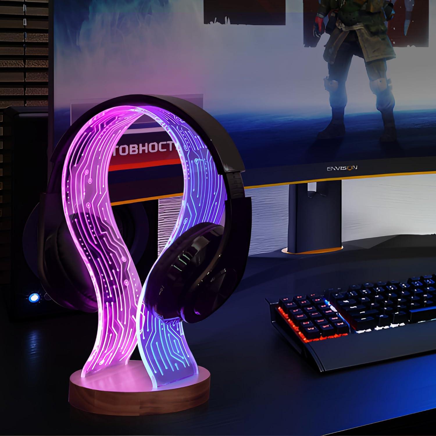 Soporte para Auriculares Iluminado CoolGift Mart Nogal LED