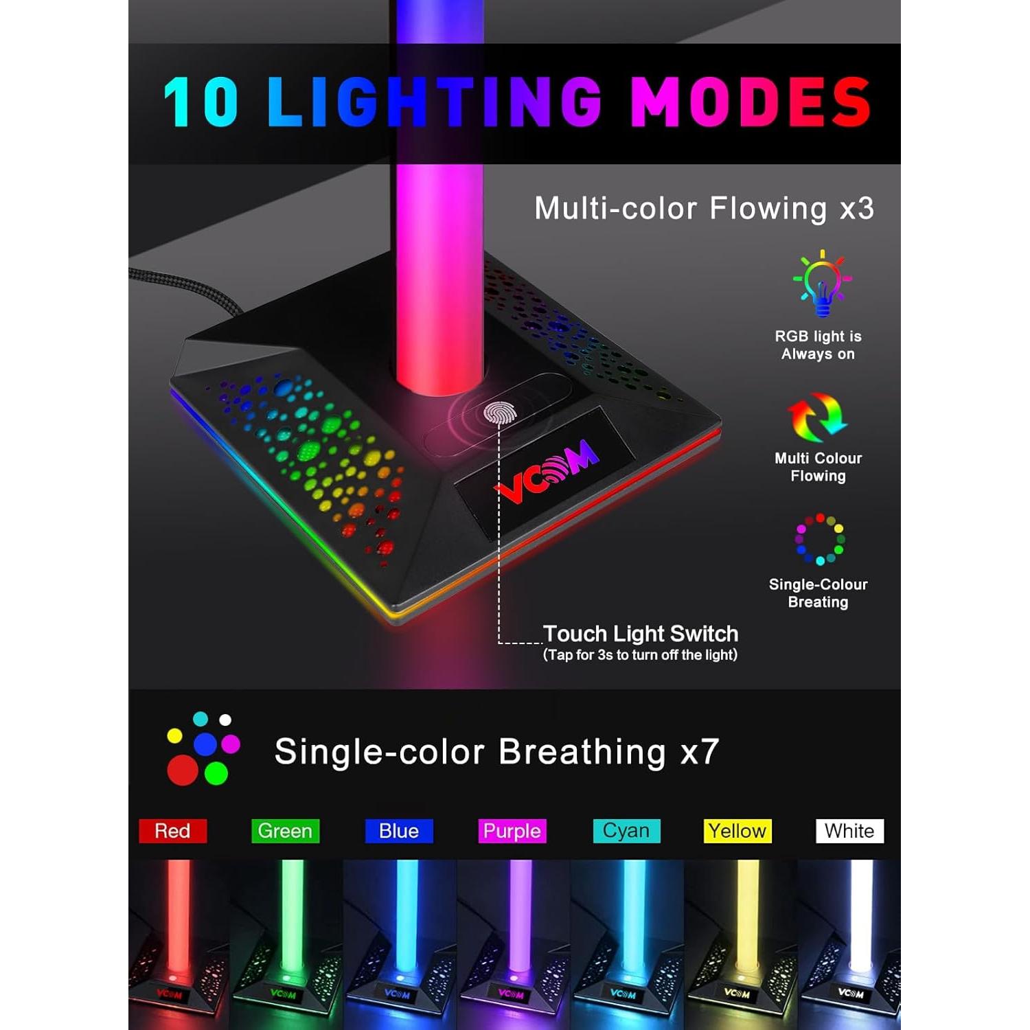 Soporte para Auriculares Gaming RGB VCOM con 3 Puertos USB