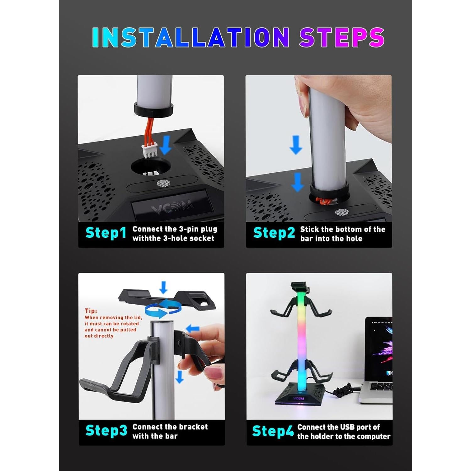 Soporte para Auriculares Gaming RGB VCOM con 3 Puertos USB