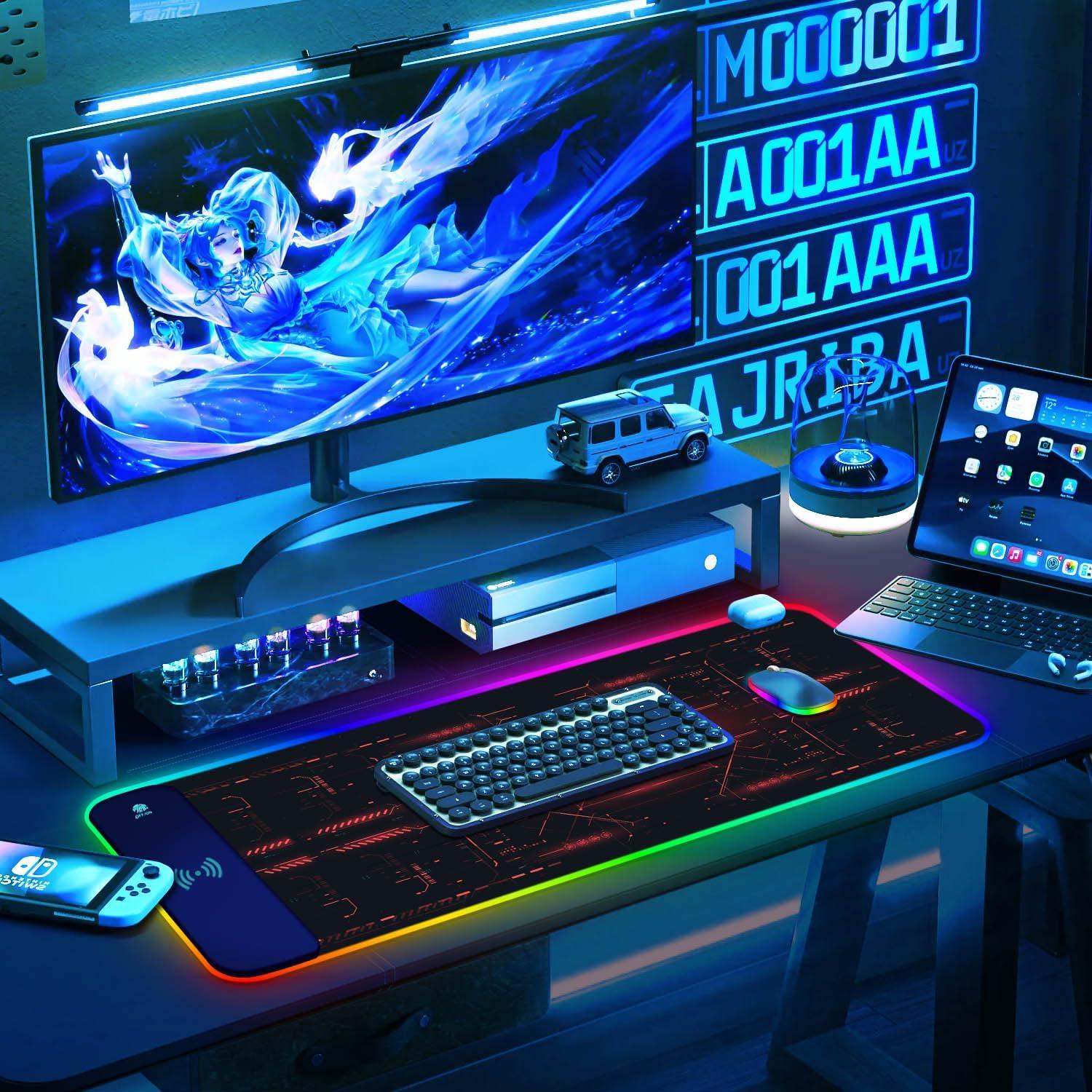 Alfombrilla de Ratón Gaming RGB ToLuLu 800x300mm Carga Inalámbrica