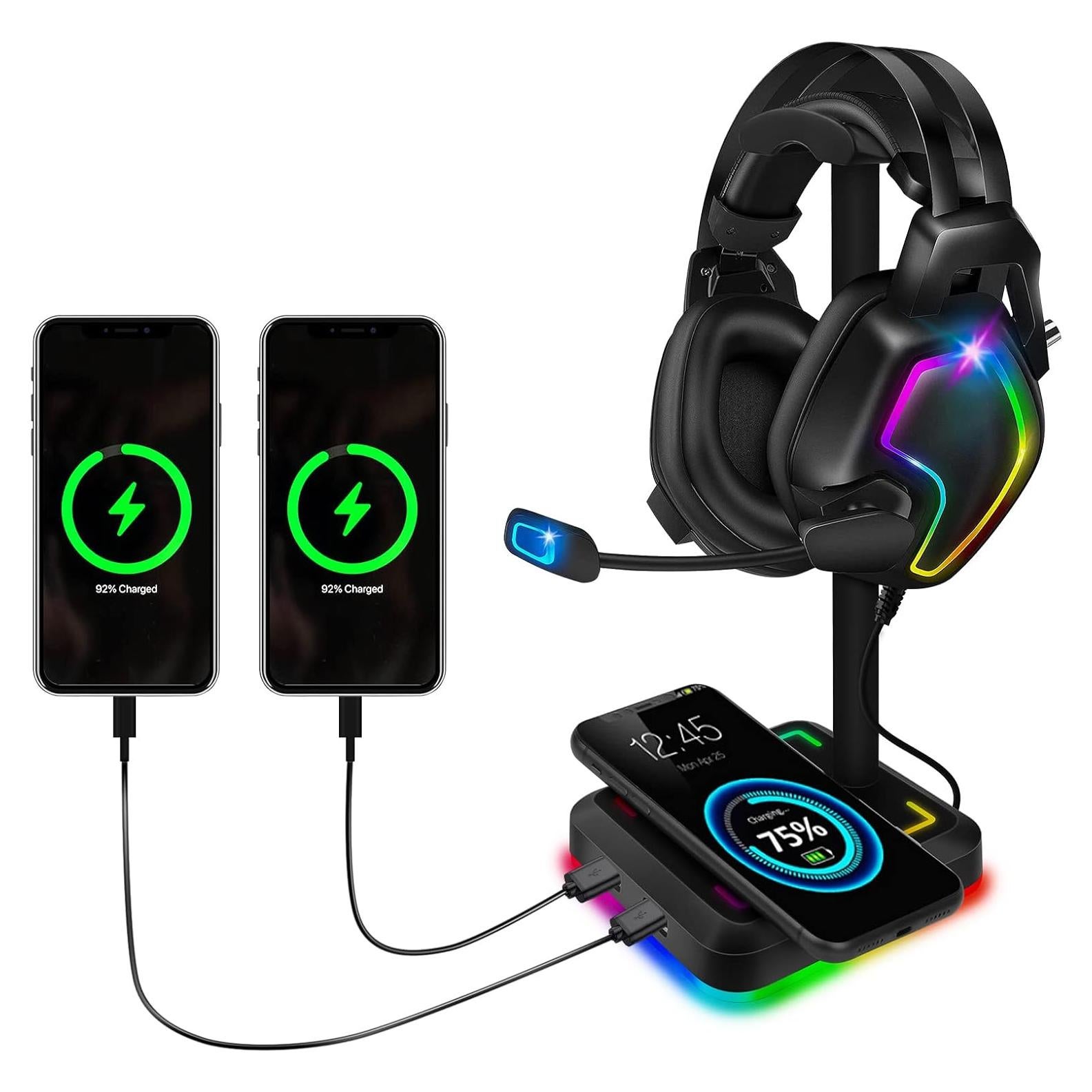 Soporte para Auriculares Gaming TEEDOR con Cargador Inalámbrico 10W