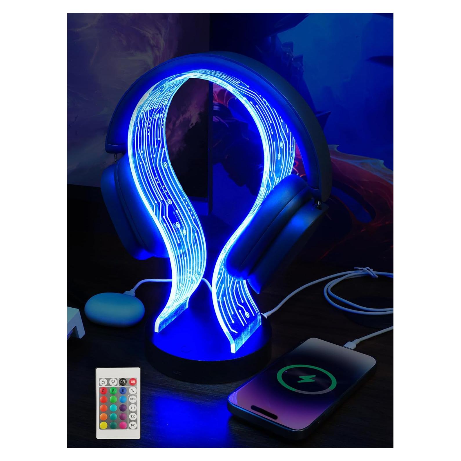 Soporte para Auriculares RGB YuanDian con Carga USB y Tipo-C