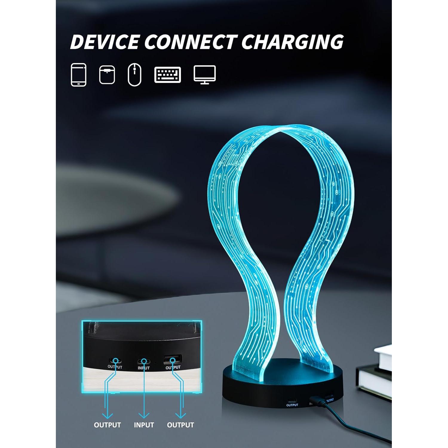 Soporte para Auriculares RGB YuanDian con Carga USB y Tipo-C