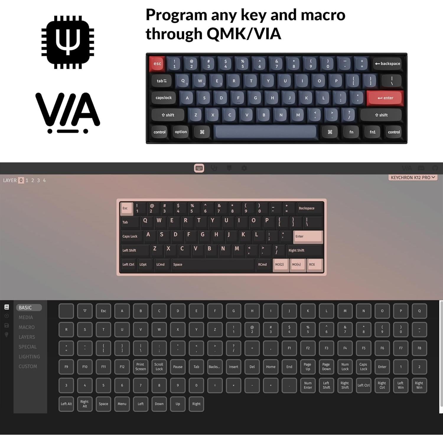 Teclado Mecánico Inalámbrico Keychron K12 Pro RGB 60% K Pro Marrón