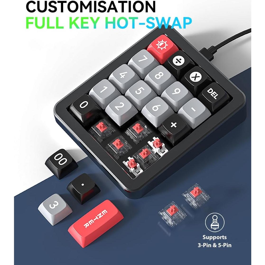 Teclado Numérico Mecánico TISHLED K812 RGB USB-C 19 Teclas