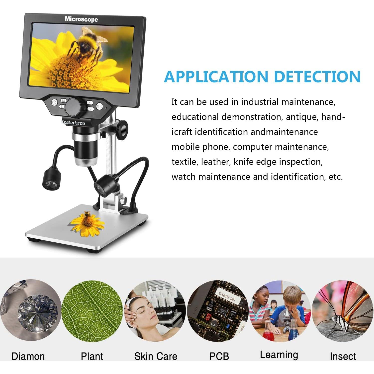 Microscopio Digital Koolertron 7" 12MP USB 1200X con Luz LED