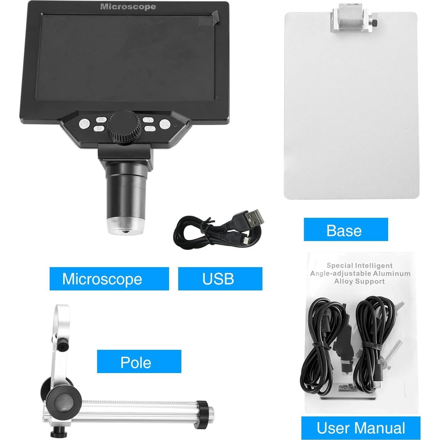 Microscopio Digital Koolertron 7" 12MP USB 1200X con Luz LED
