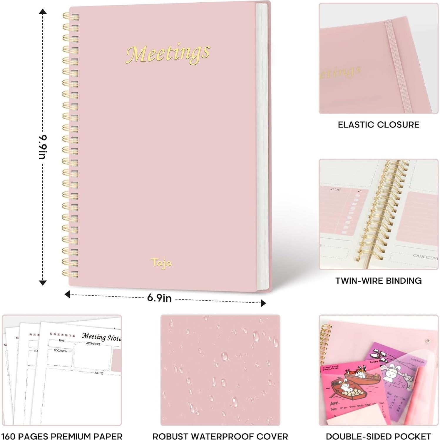 Cuaderno de Reuniones Taja Rosa B5 - 160 Páginas Organizador