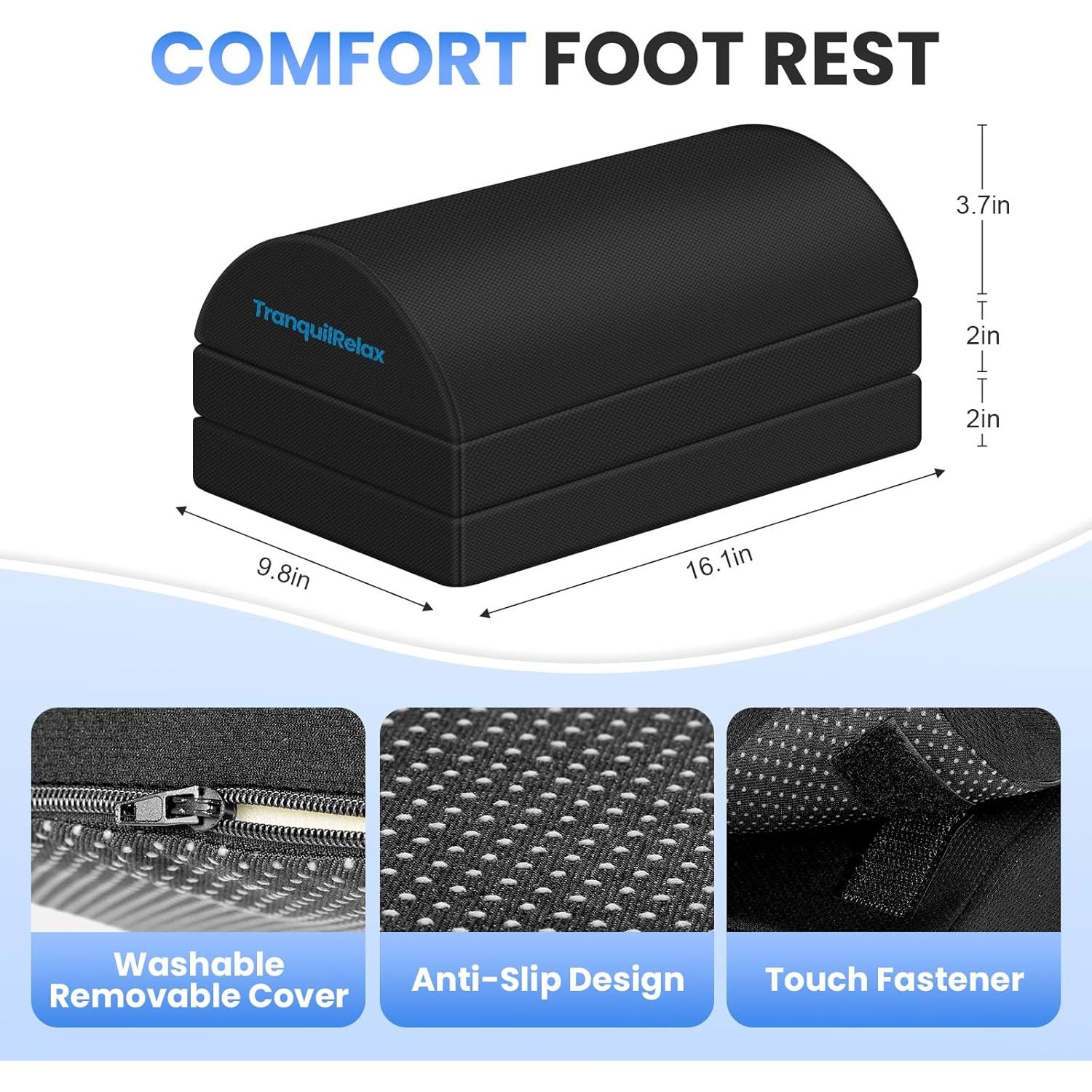 Reposapiés ajustable TranquilRelax negro con funda lavable