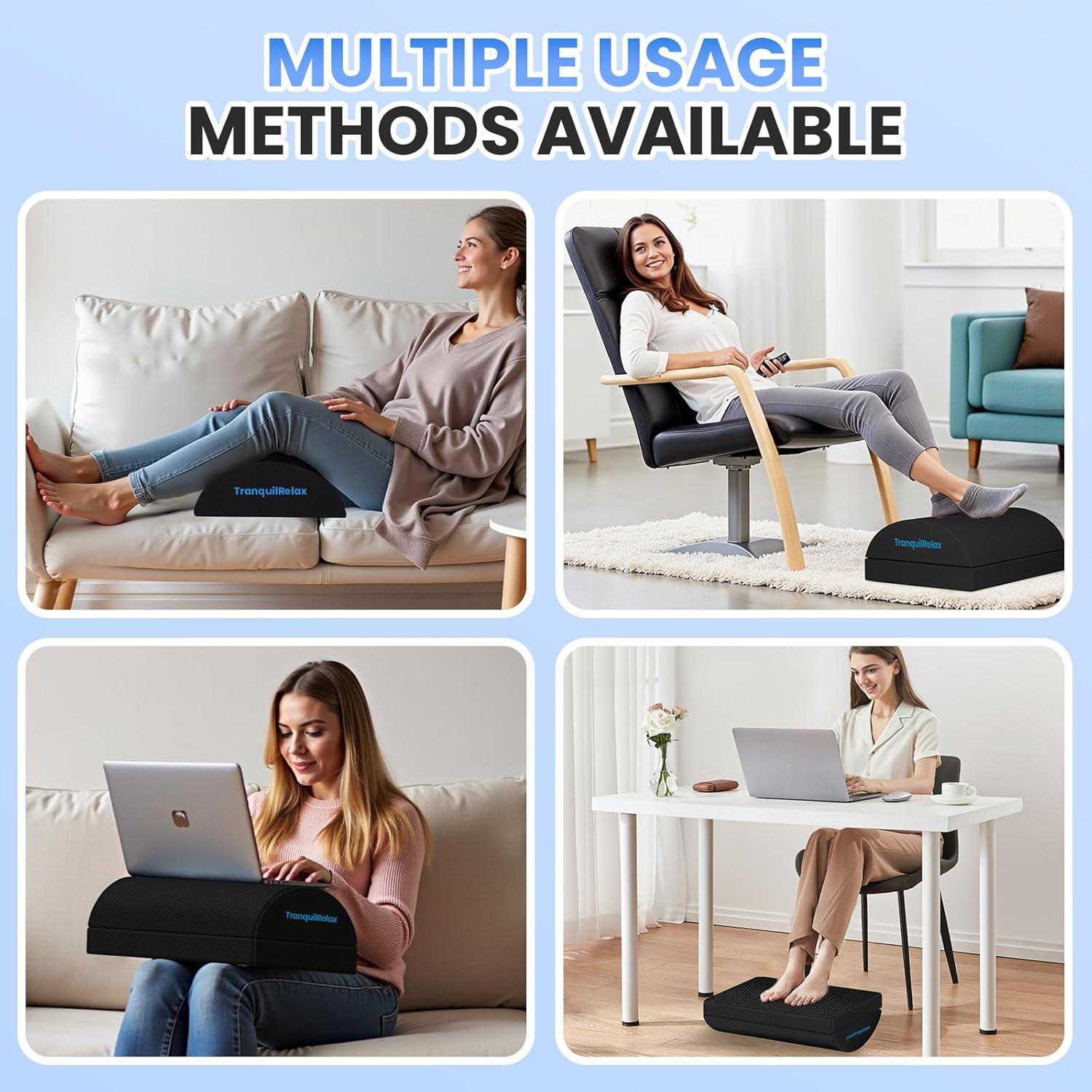 Reposapiés ajustable TranquilRelax negro con funda lavable