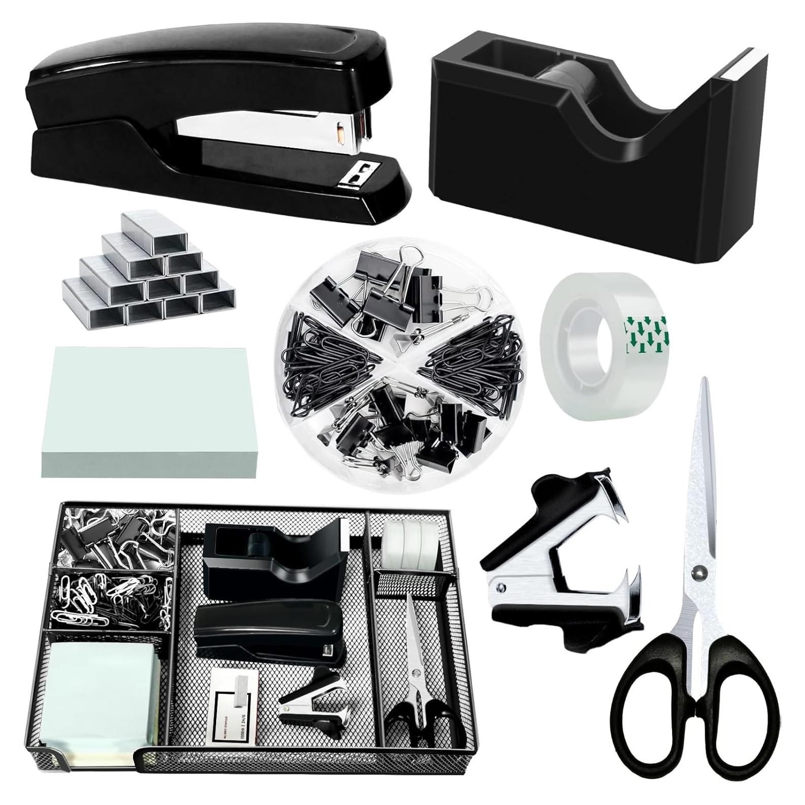 Conjunto de Suministros de Oficina Daphilly Negro - Organizador, Grapadora, Tijeras y Más