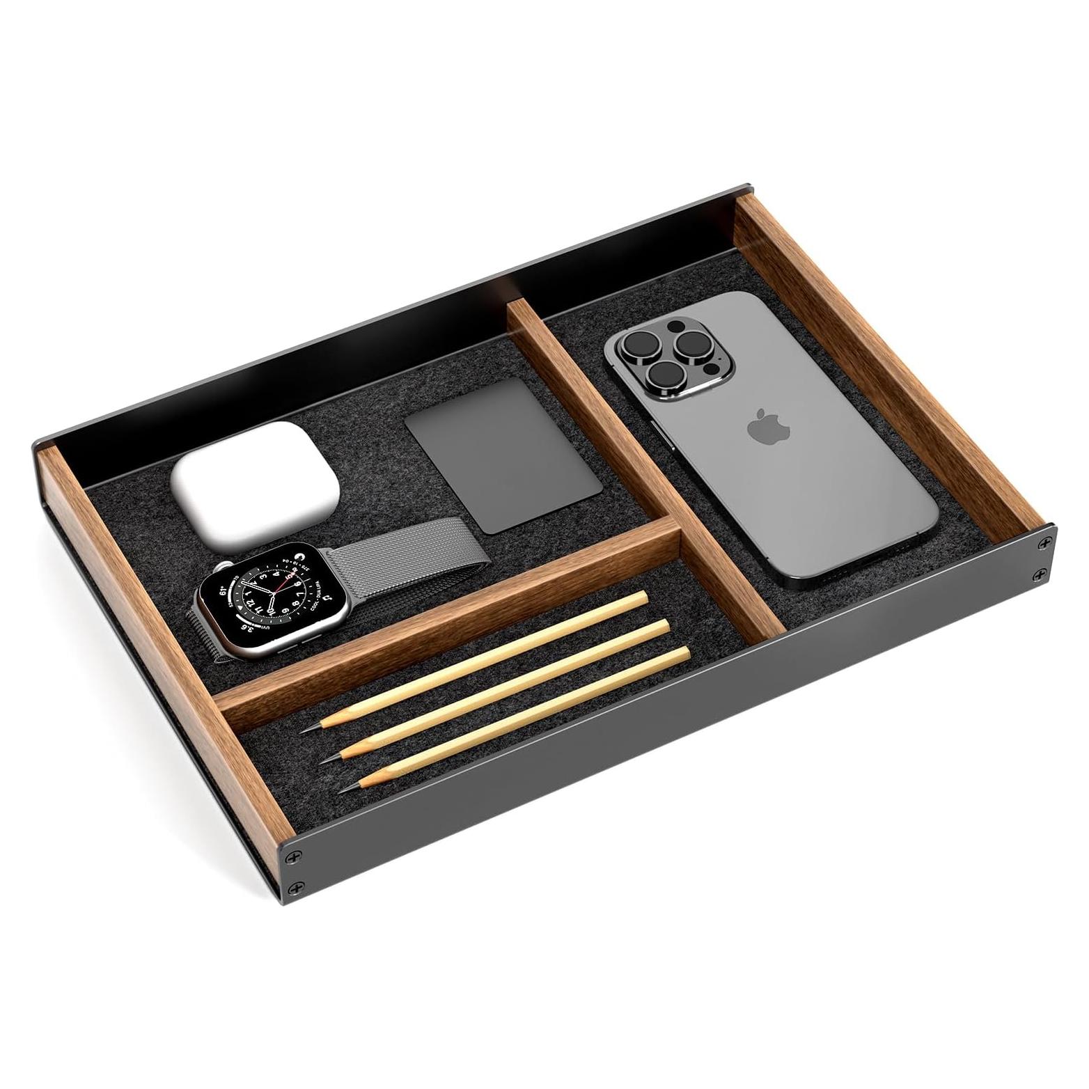 Organizador de Escritorio UPERGO VD-2S, Aluminio y Nogal, 20x30 cm