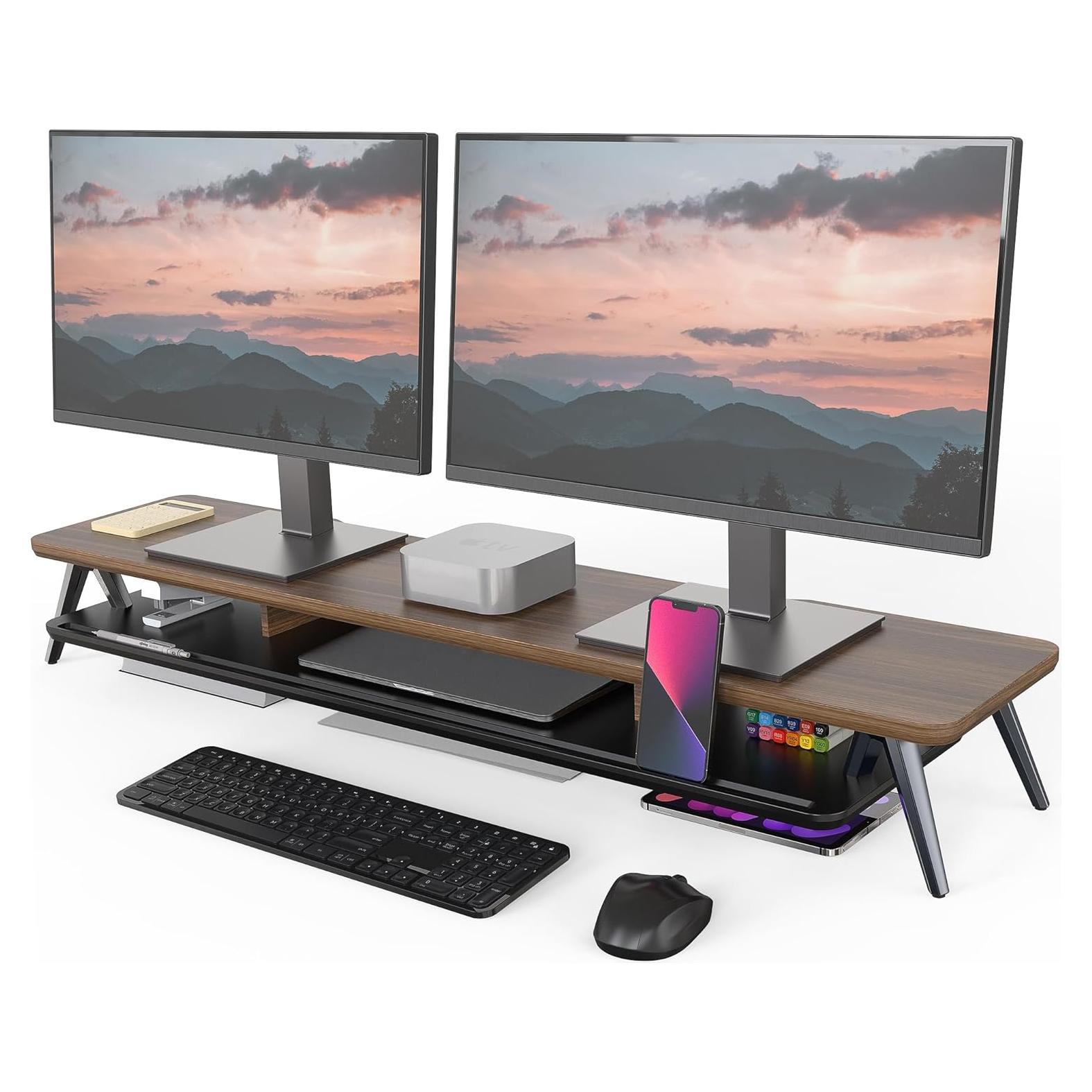 Soporte Doble para Monitor Fenge 108 cm con Organizador y Gestión de Cables