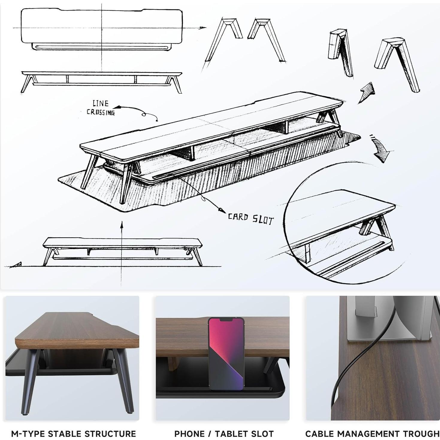 Soporte Doble para Monitor Fenge 108 cm con Organizador y Gestión de Cables