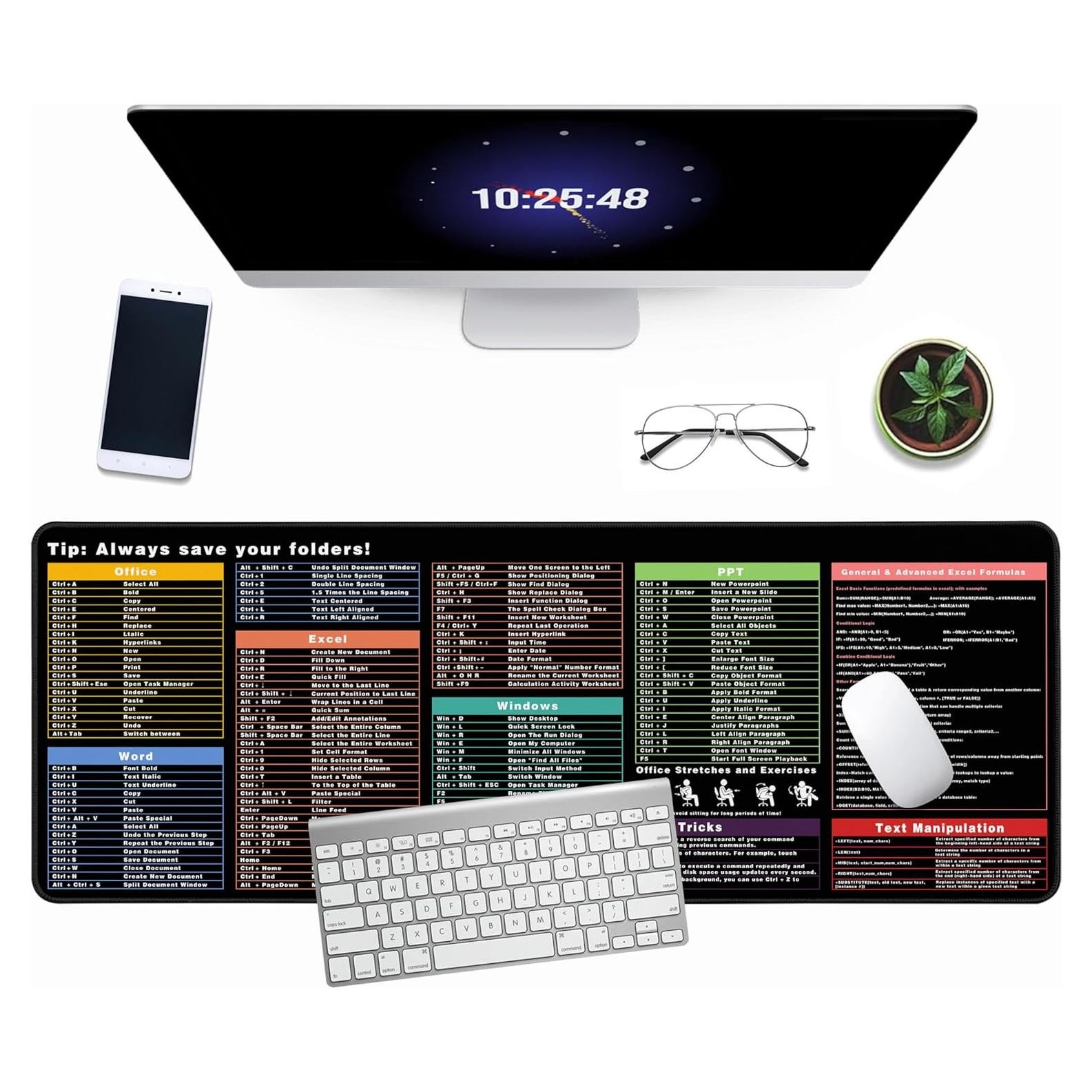 Alfombrilla de atajos de Excel Halverion 80x30cm impermeable