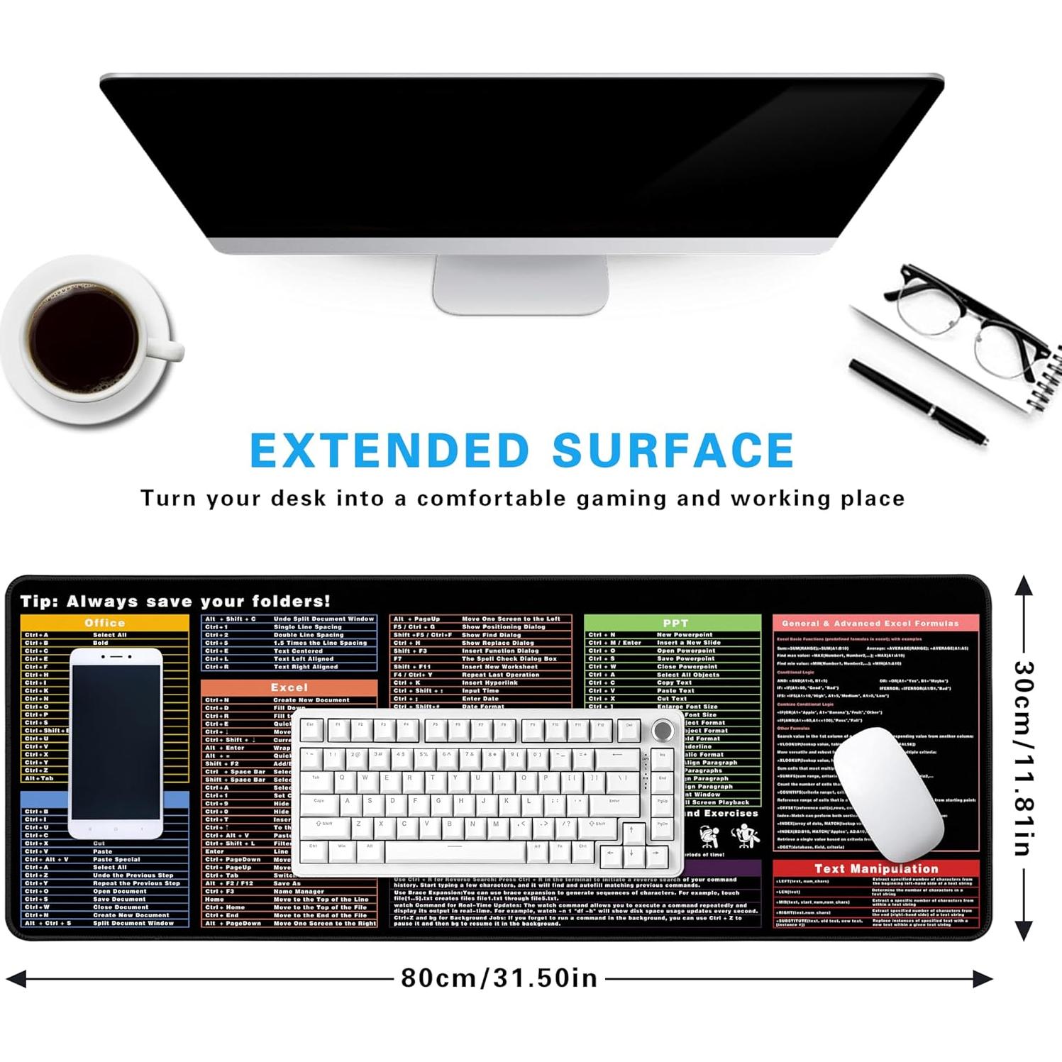 Alfombrilla de atajos de Excel Halverion 80x30cm impermeable