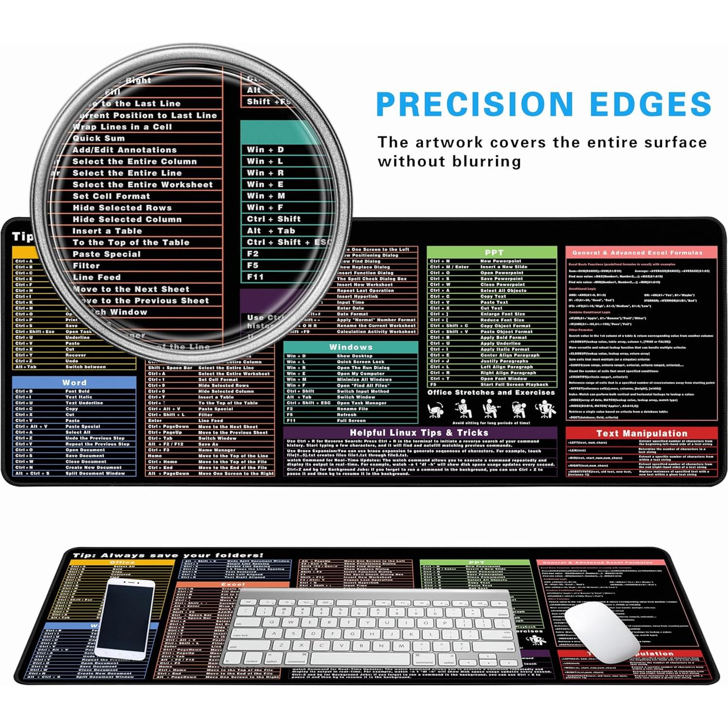 Alfombrilla de atajos de Excel Halverion 80x30cm impermeable