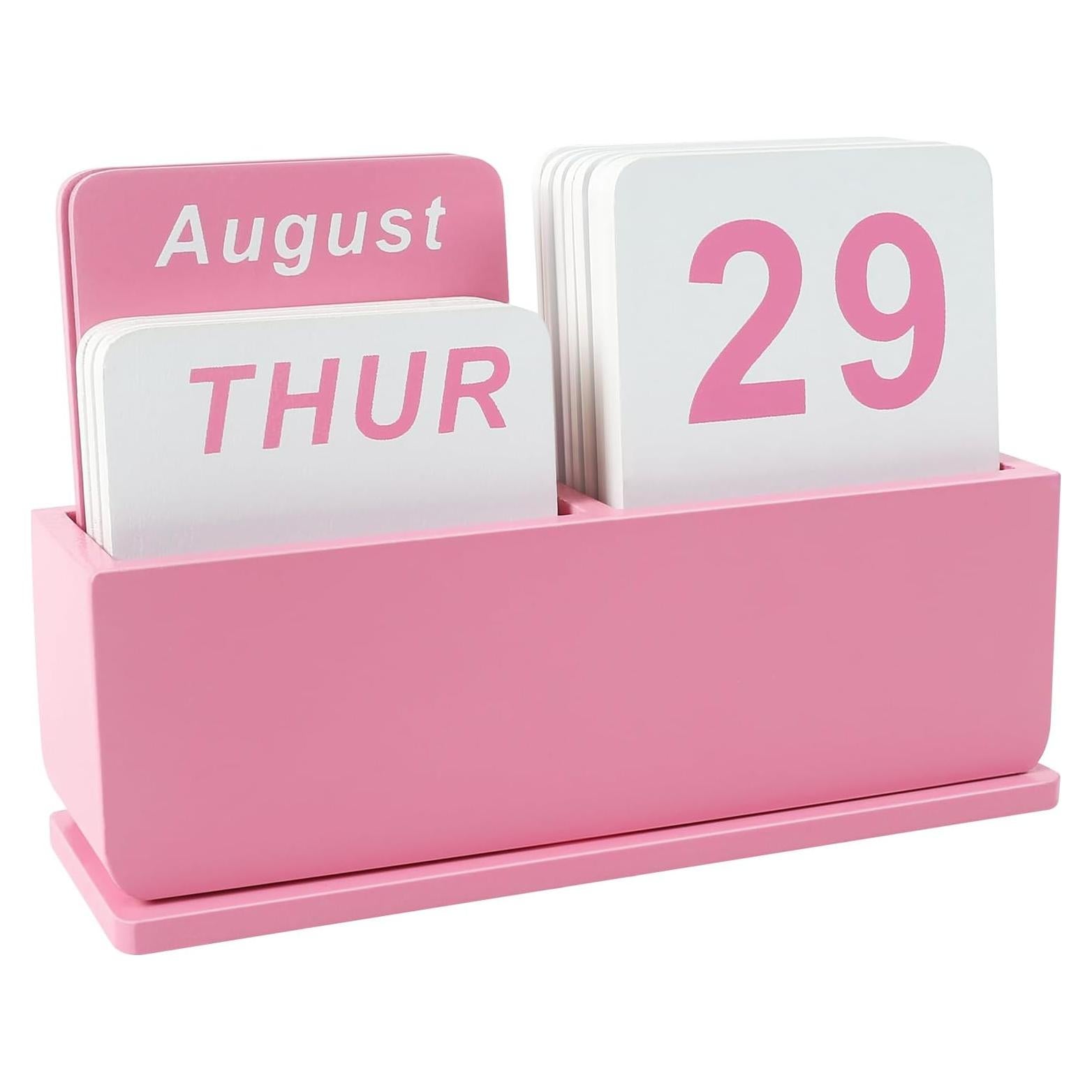 Calendario Perpetuo de Madera DEERINE Rosa para Escritorio