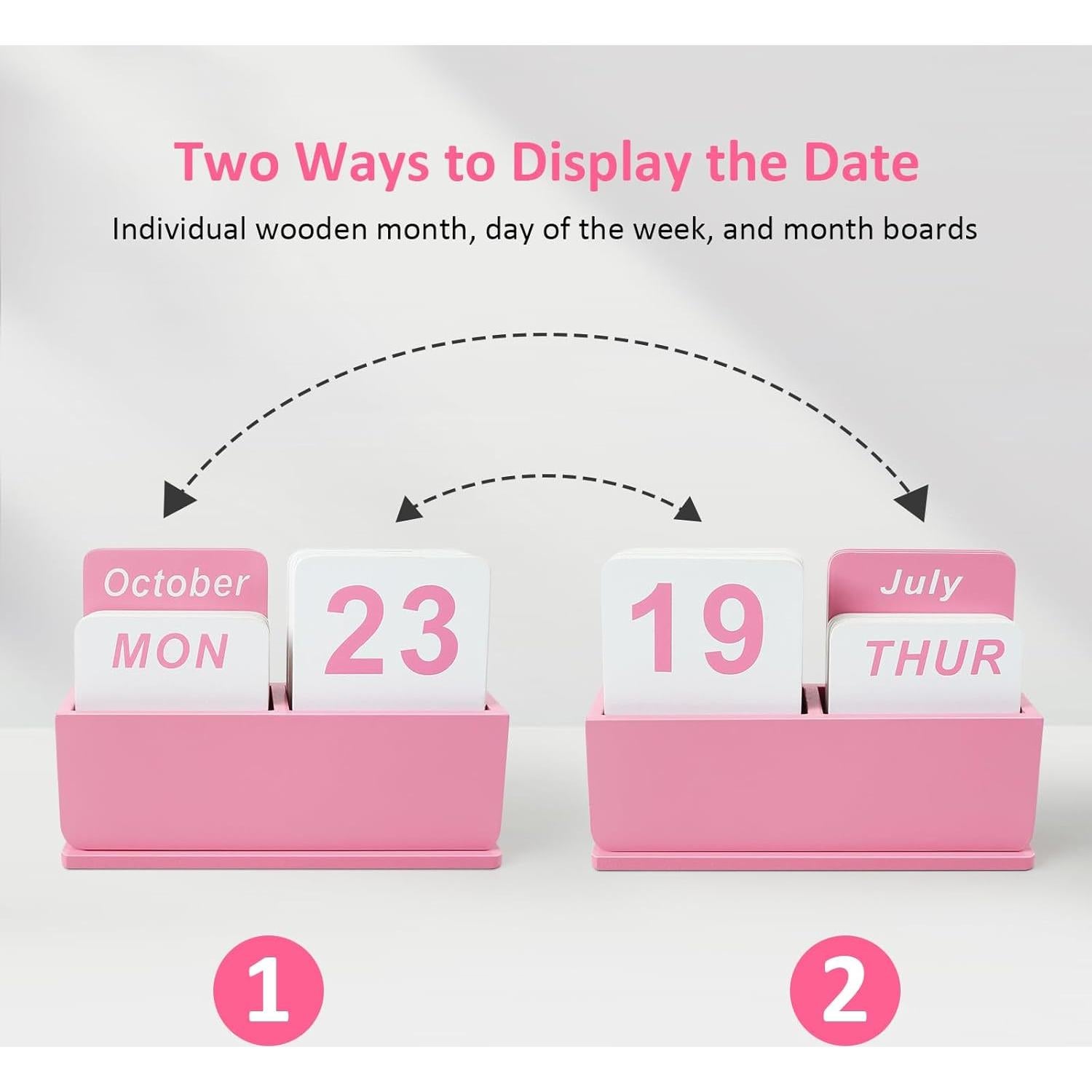 Calendario Perpetuo de Madera DEERINE Rosa para Escritorio