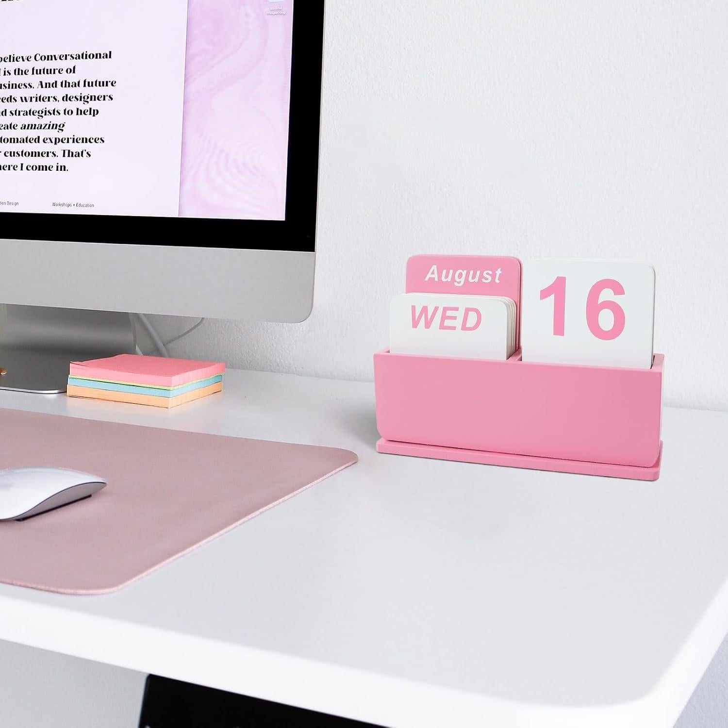 Calendario Perpetuo de Madera DEERINE Rosa para Escritorio