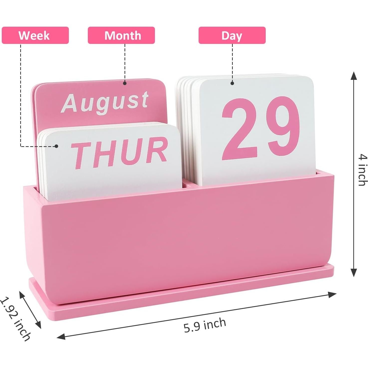 Calendario Perpetuo de Madera DEERINE Rosa para Escritorio