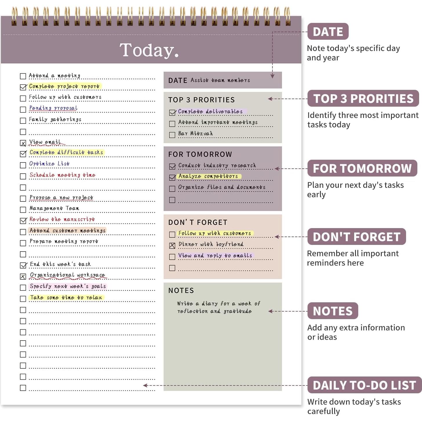 Planificador Diario No Datado ALKALO 52 Hojas Púrpura