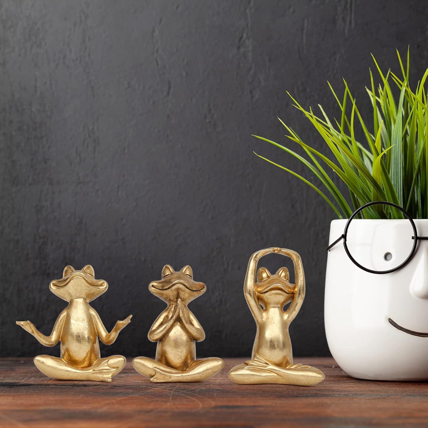 Set de 3 Estatuas de Rana Dorada para Decoración Zen 9.4cm