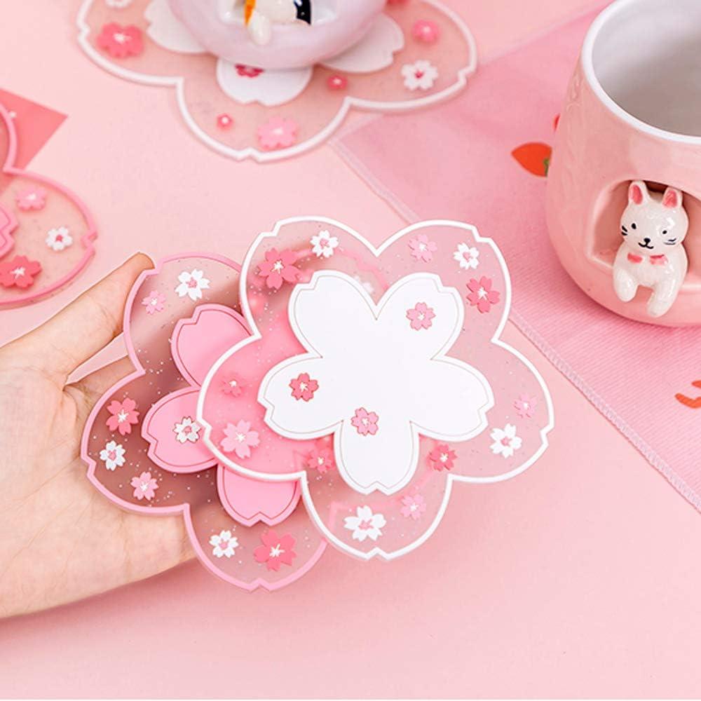 Posavasos Kawaii Binoster 2PCS Flor de Cerezo Rosa PVC