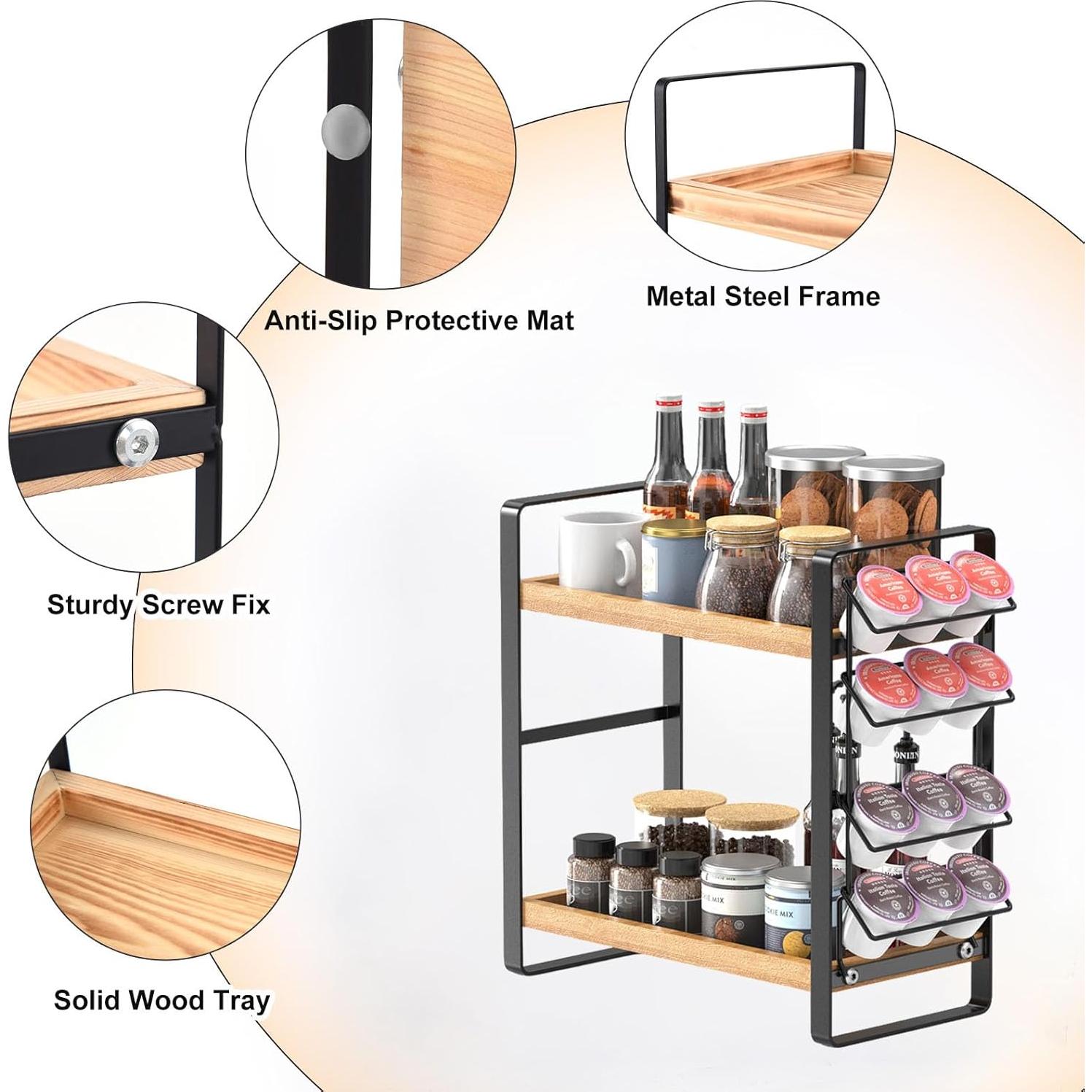 Organizador de Estación de Café LEMIKKLE 2 Niveles Madera