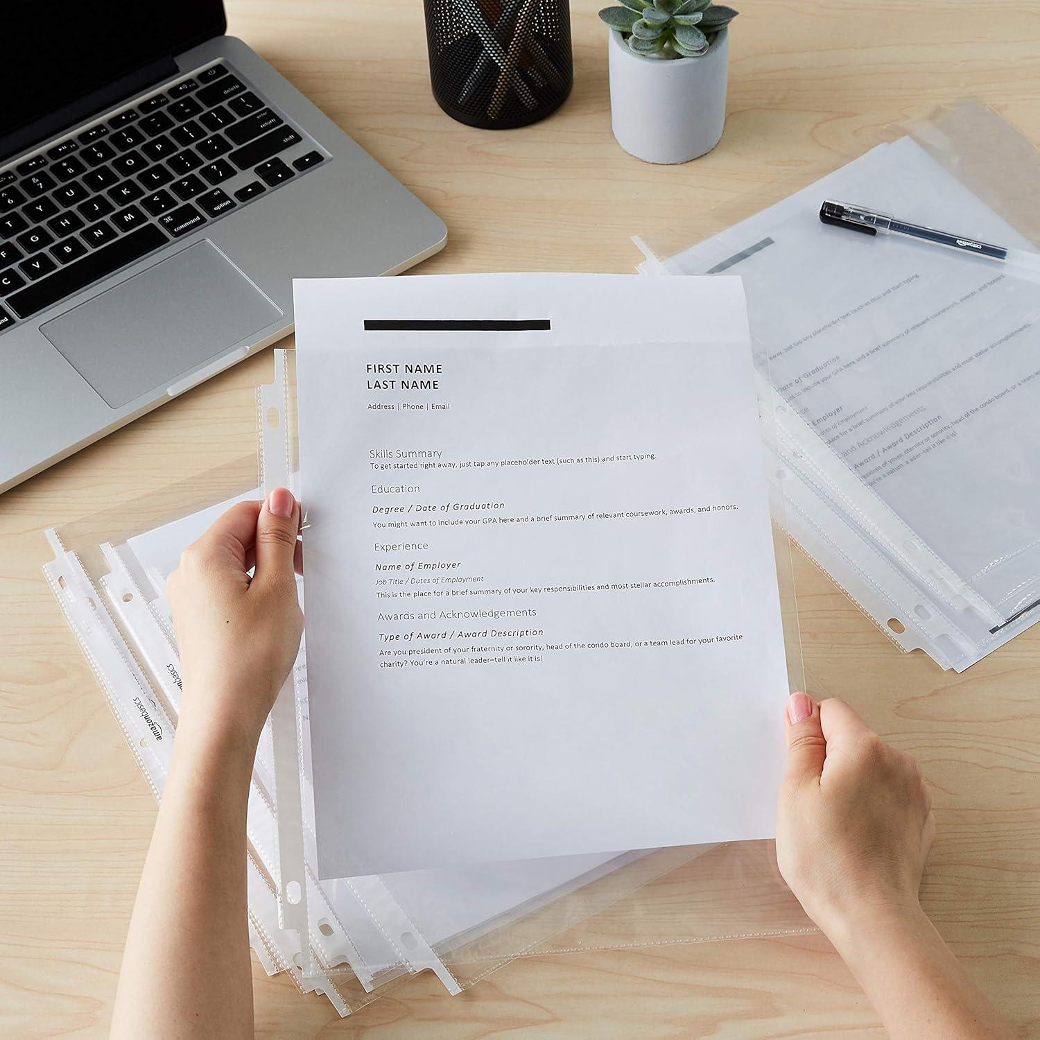 Protectores de hojas Amazon Basics 200 unidades 21.6x27.9cm