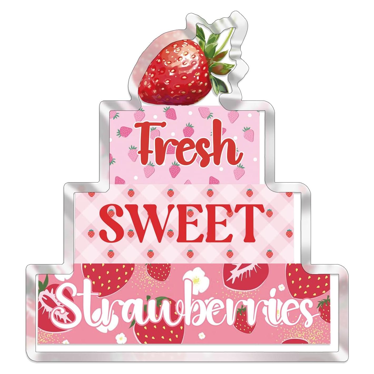 Placa Decorativa Acrílica Fresas SUDIKUB 18x17cm Rosa