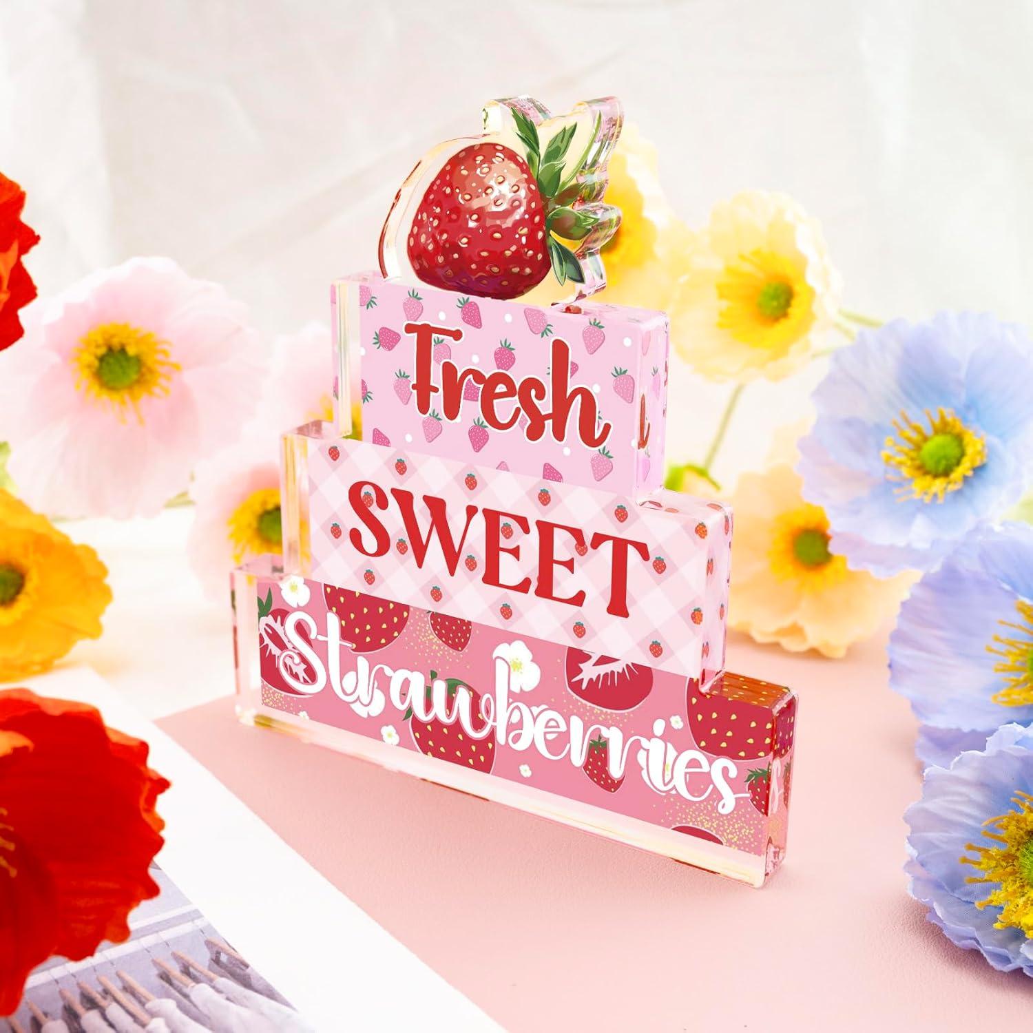 Placa Decorativa Acrílica Fresas SUDIKUB 18x17cm Rosa