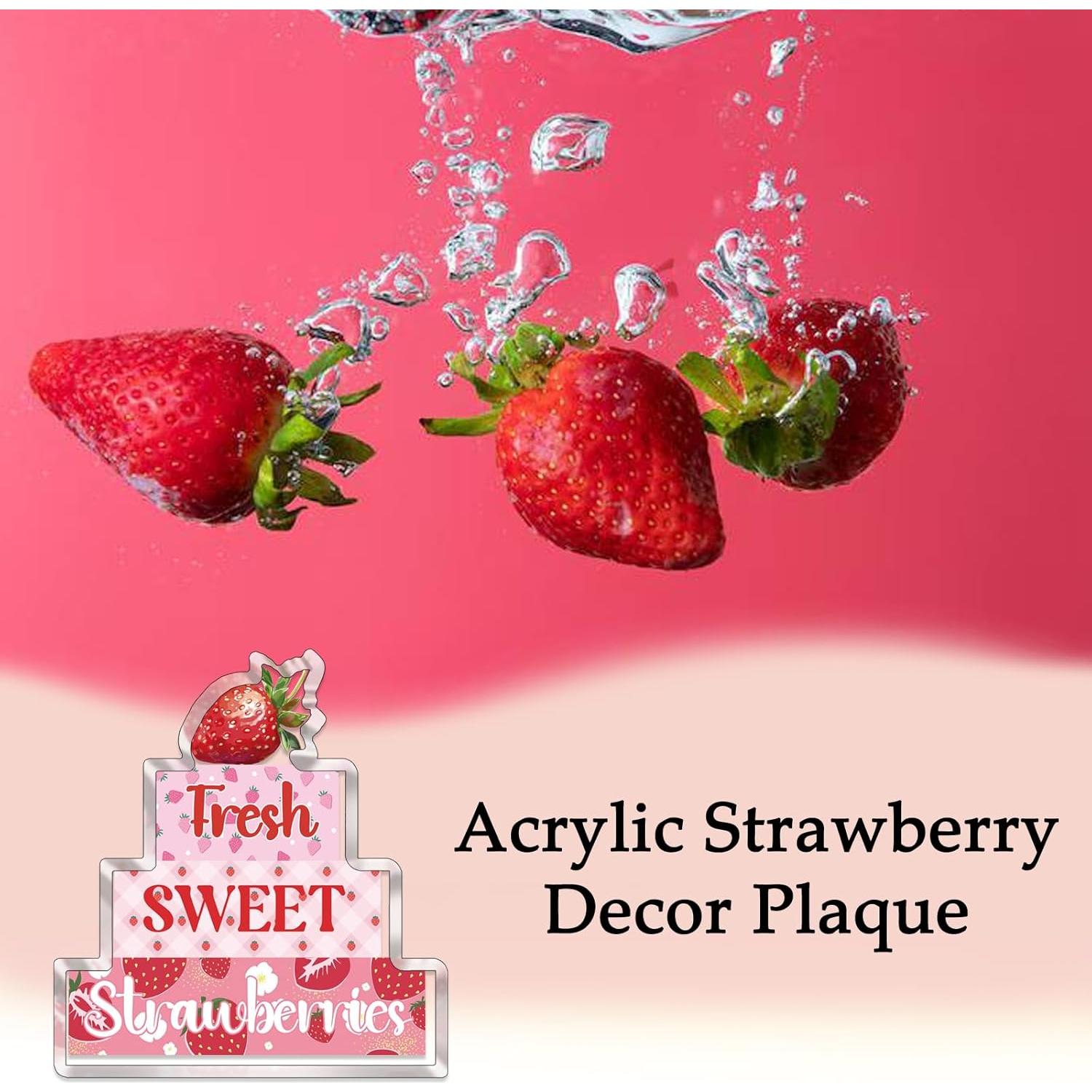 Placa Decorativa Acrílica Fresas SUDIKUB 18x17cm Rosa