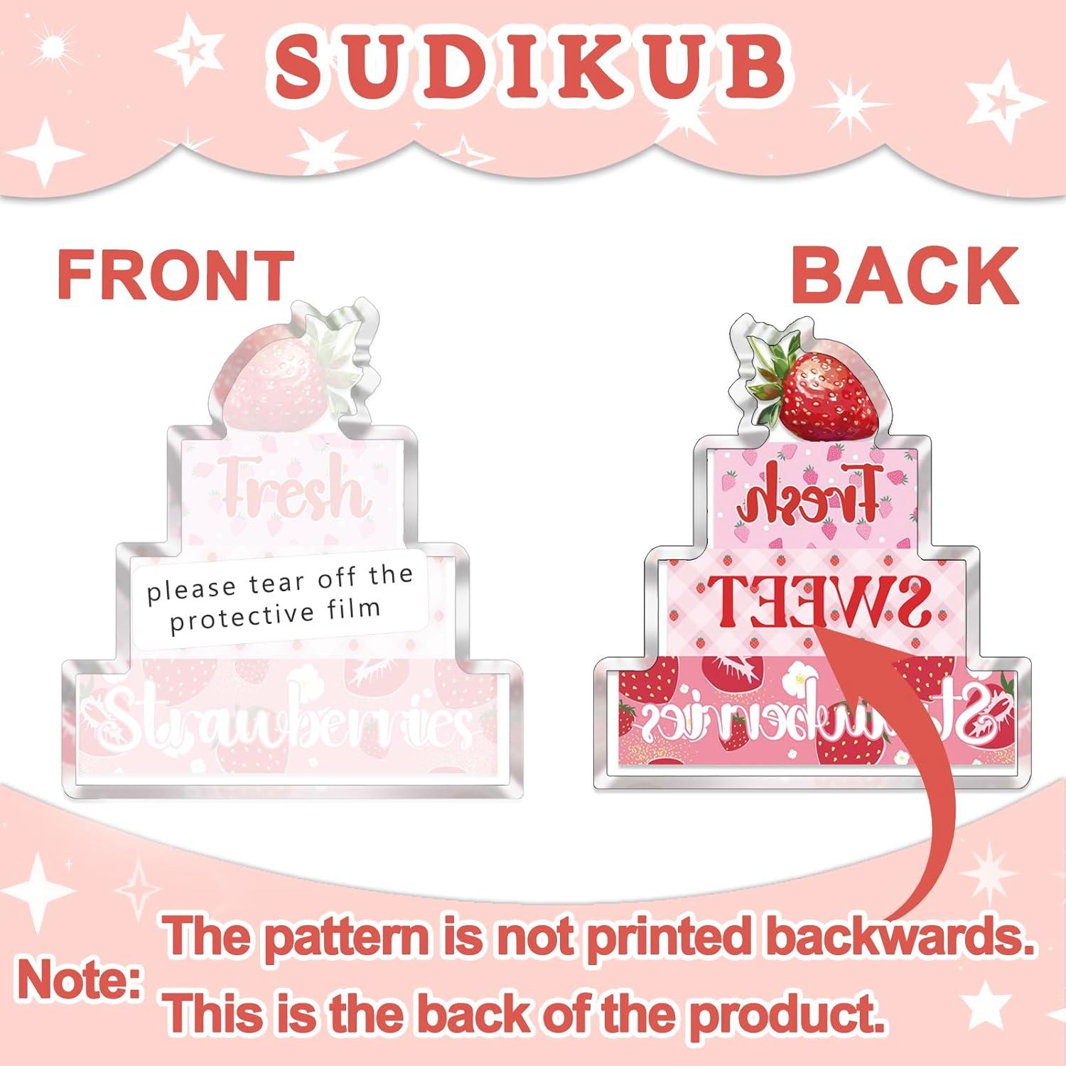 Placa Decorativa Acrílica Fresas SUDIKUB 18x17cm Rosa