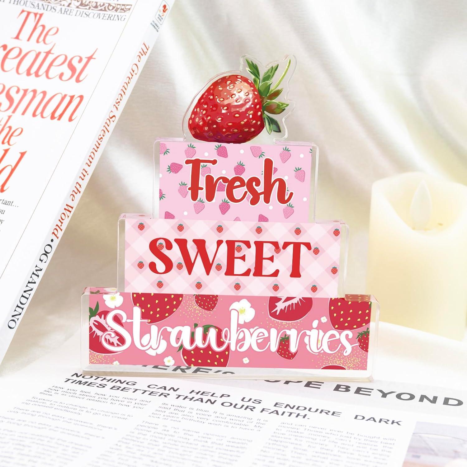 Placa Decorativa Acrílica Fresas SUDIKUB 18x17cm Rosa